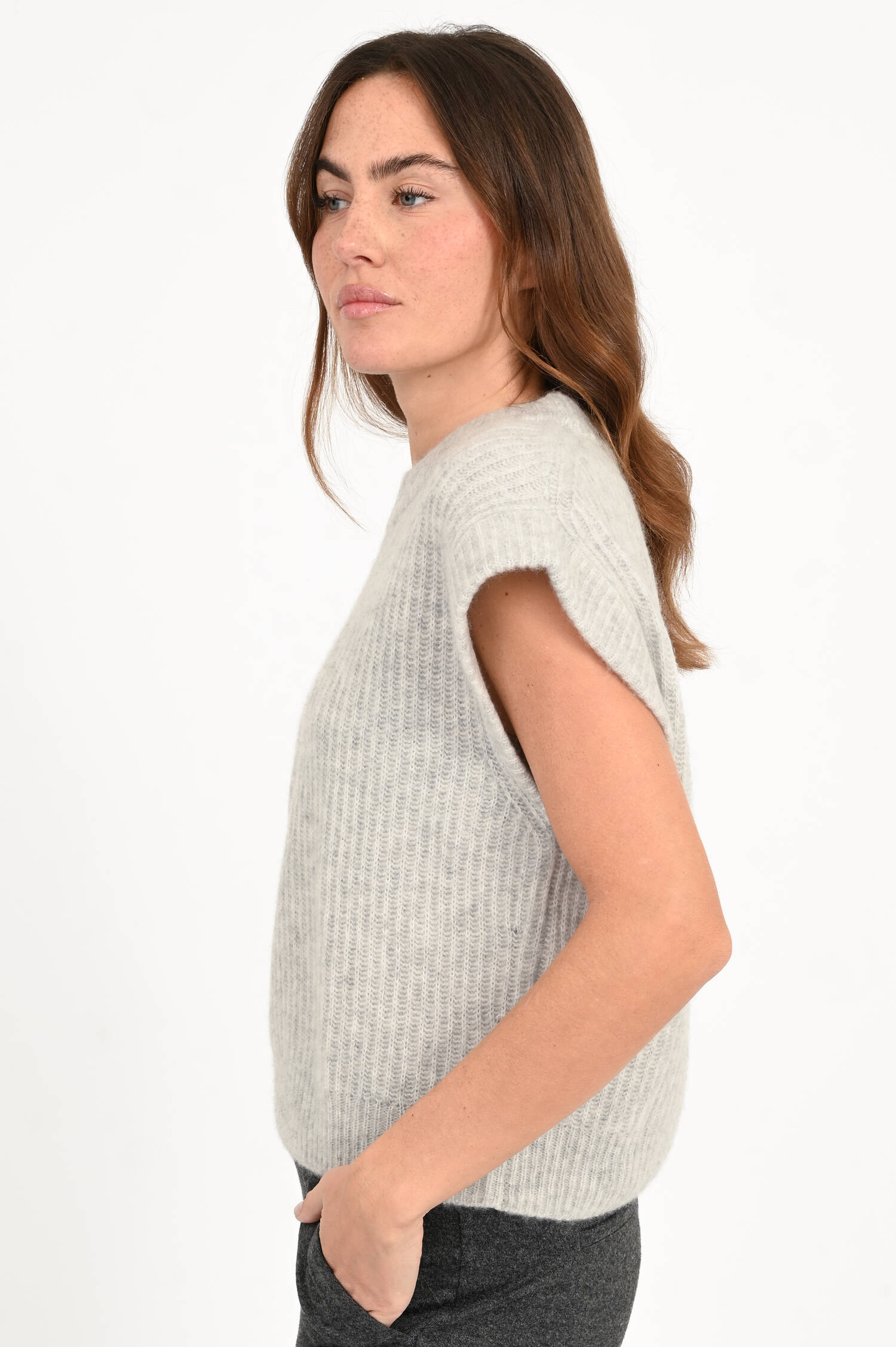 Cashmere-Baumwoll-Pullunder in Hellgrau