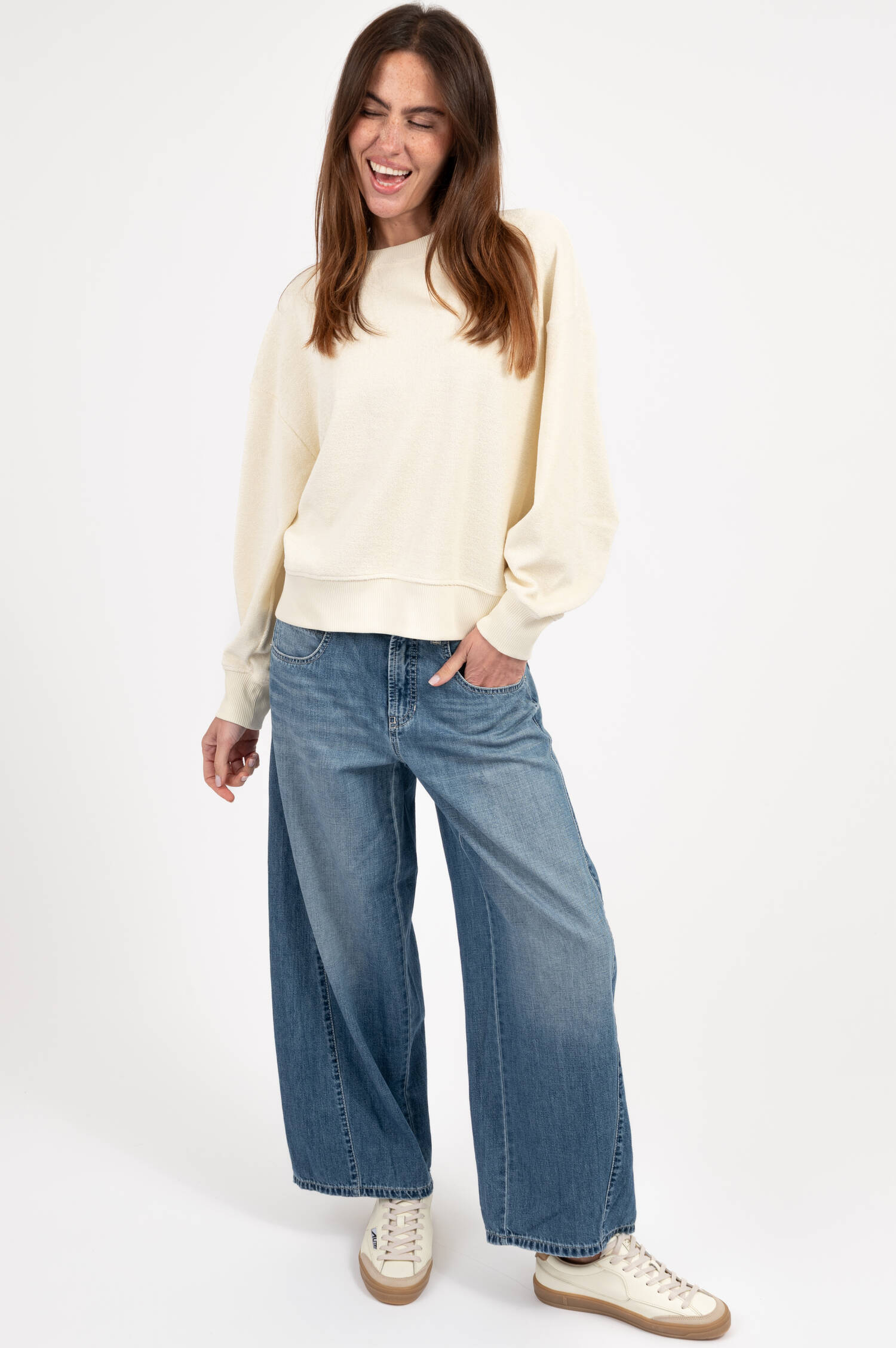 Sweater aus Baumwoll-Frottee in Creme