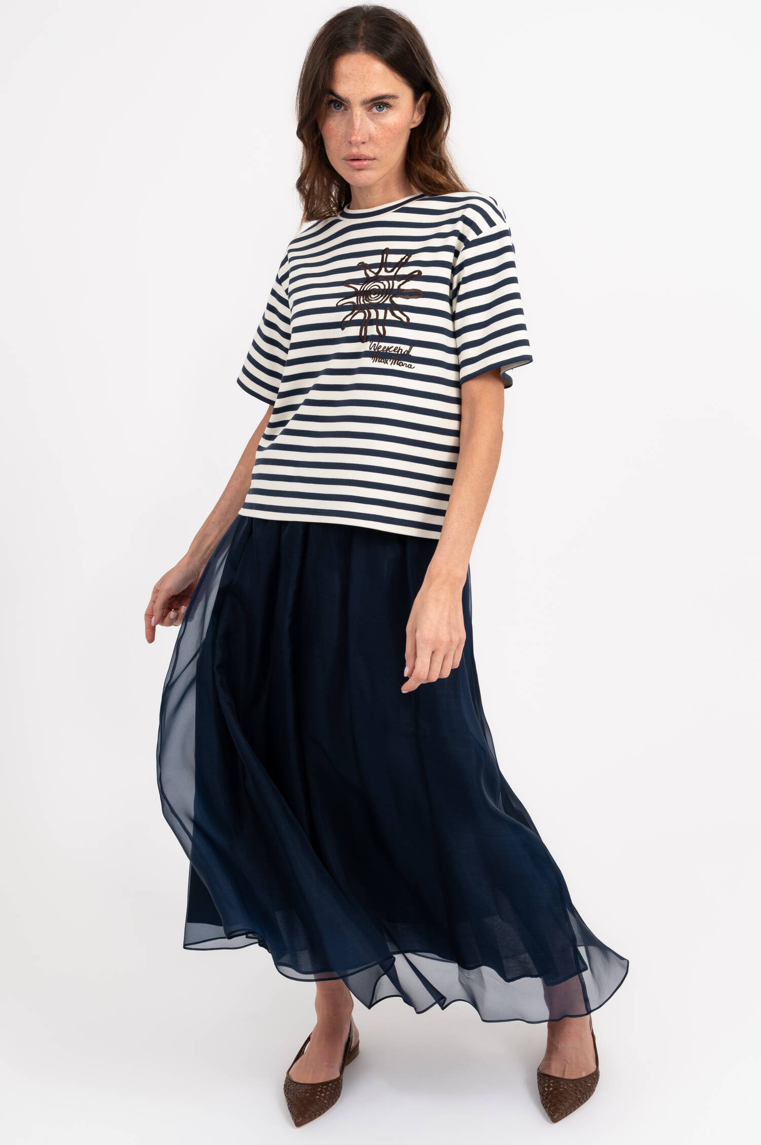 T-Shirt SABATO in Blau/Creme gestreift