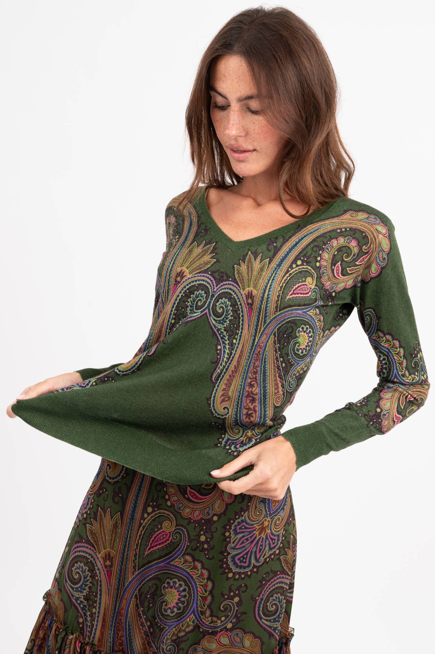 Pullover mit Paisley Print in Dunkelgrün