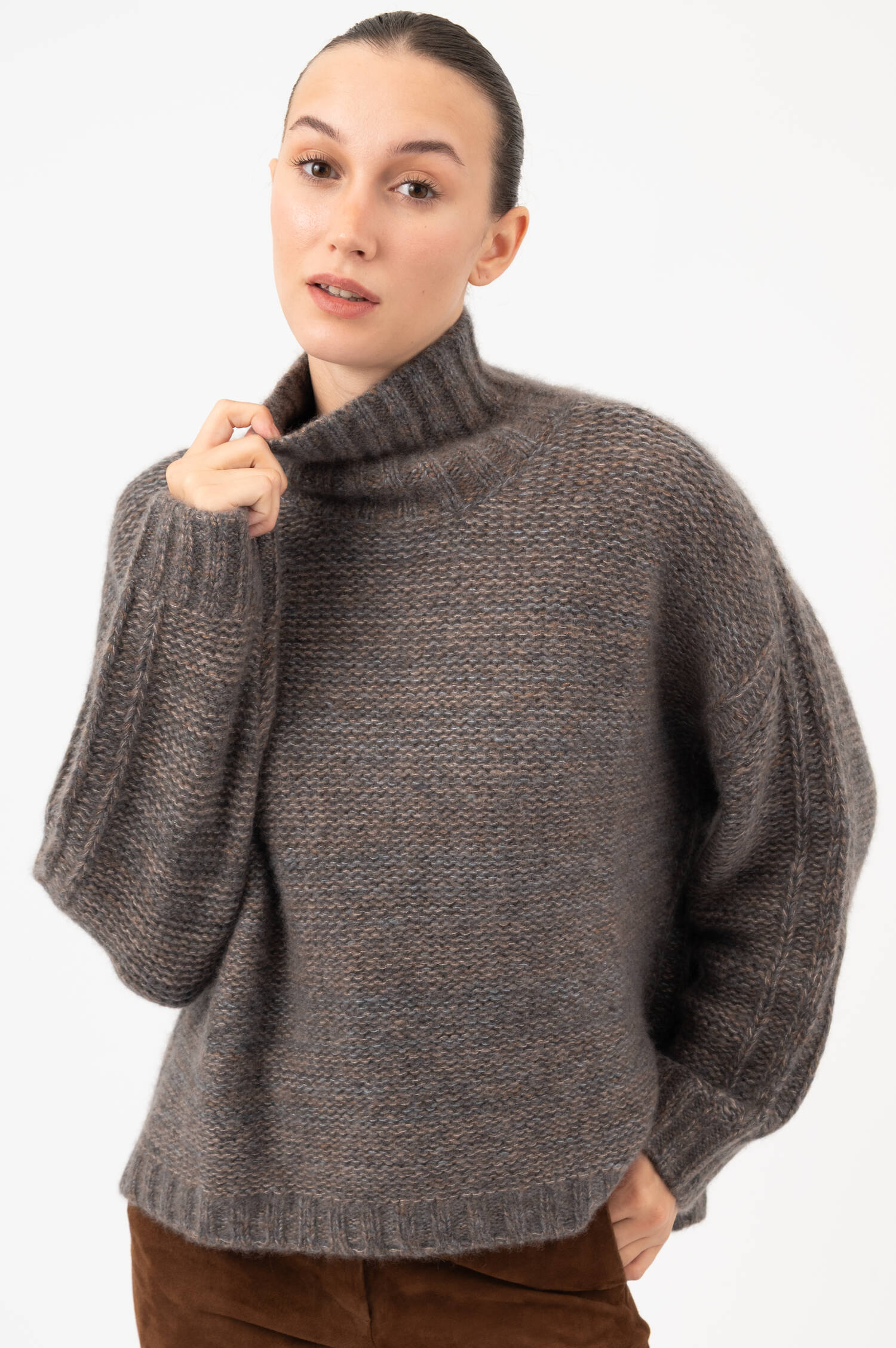 Cashmere-Seiden-Pullover CLEON in Taupe meliert Cashmere-Seiden-Pullover CLEON in Taupe meliert