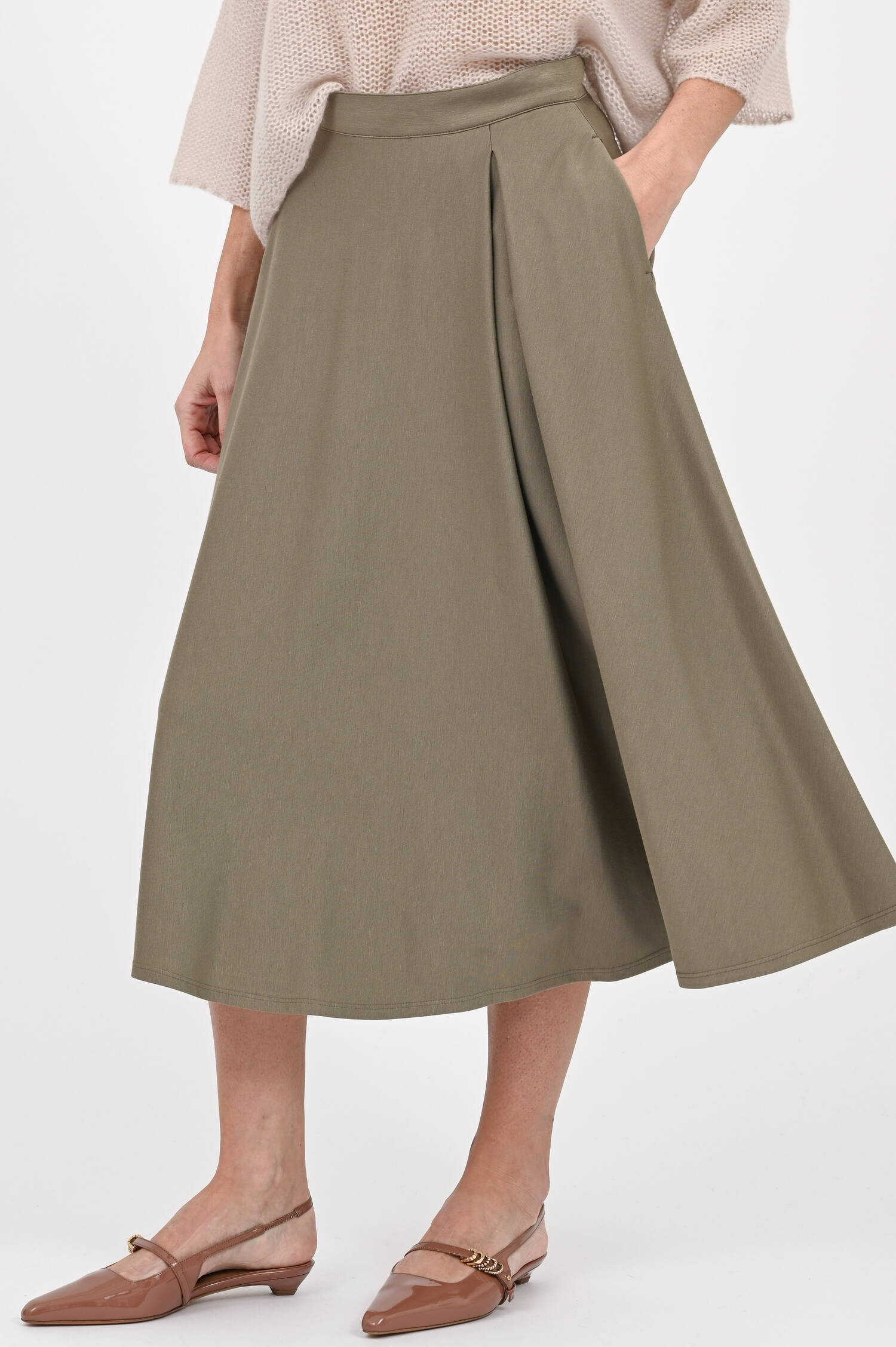 Midi-Leinenrock in Salbei