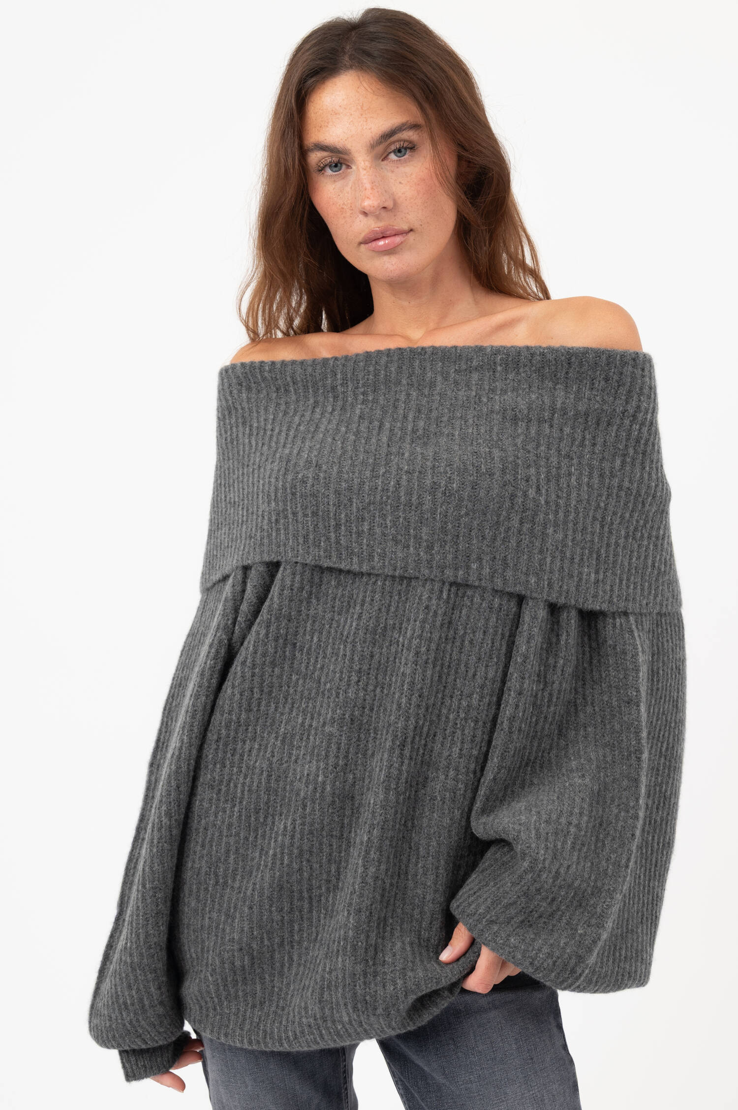 Cashmere-Baumwoll-Pullover BENTE in Grau meliert