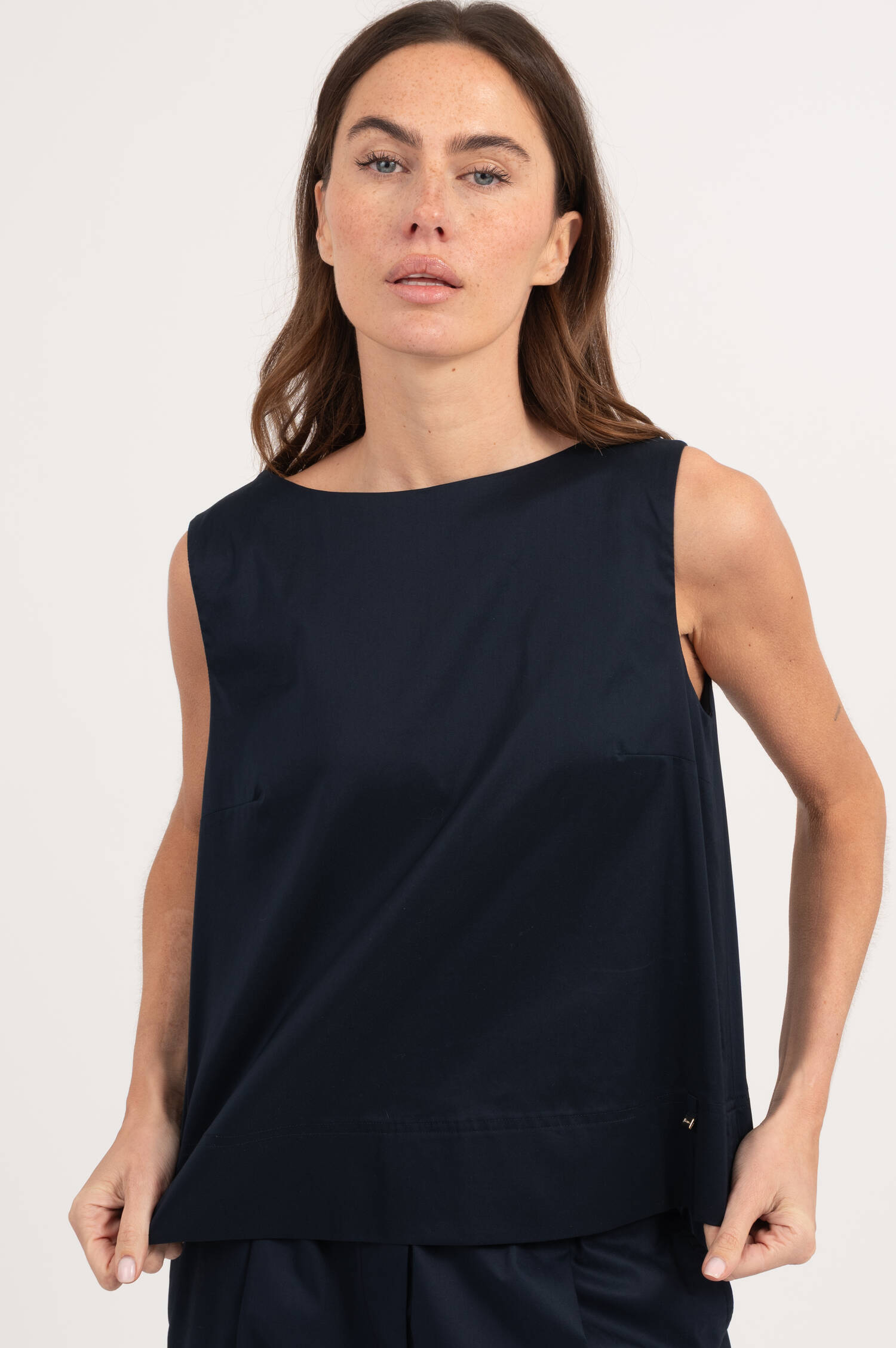 Blusentop mit Maschen-Detail in Navy