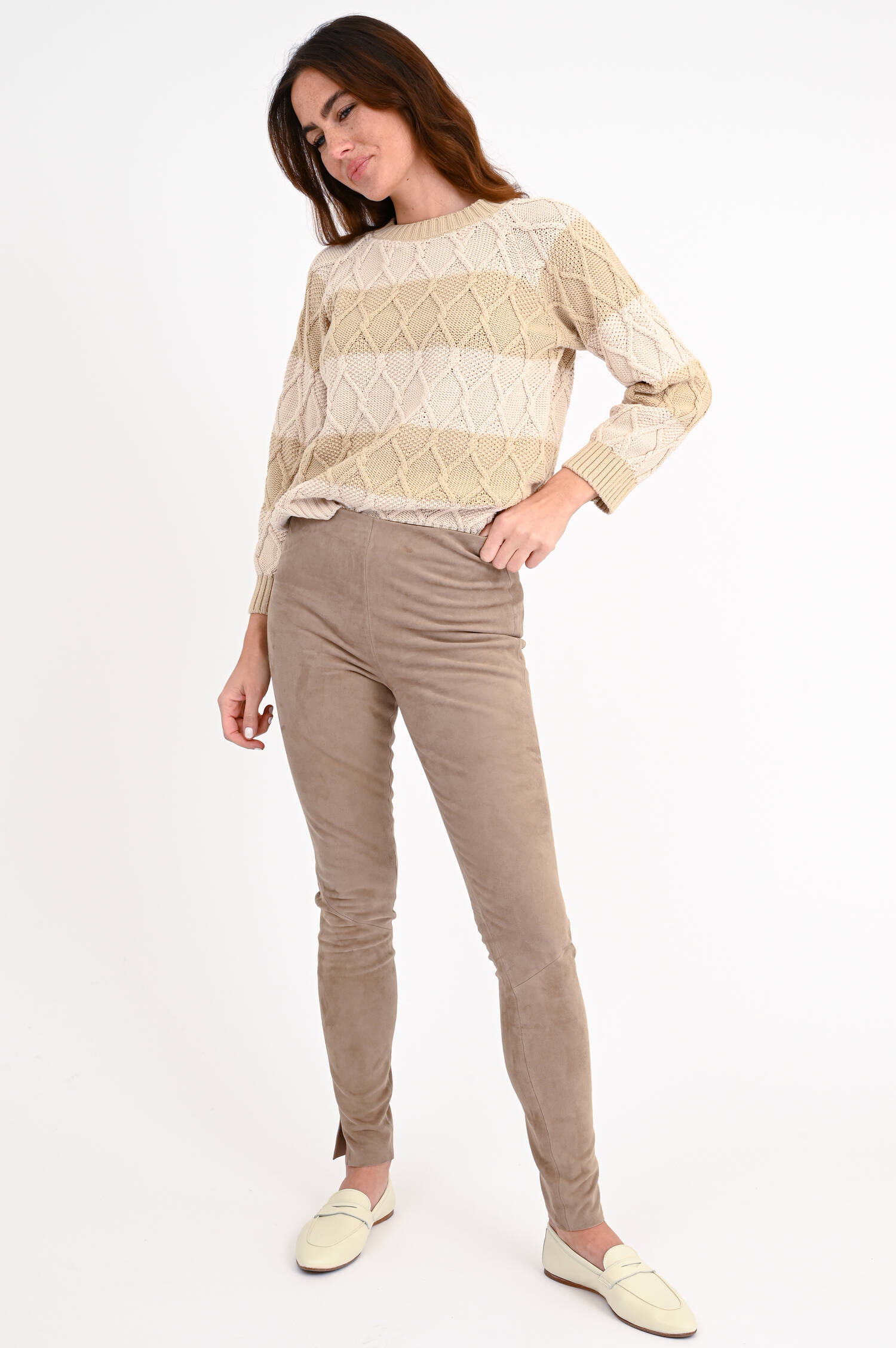 Slim Fit Velourslederhose in Taupe Slim Fit Velourslederhose in Taupe