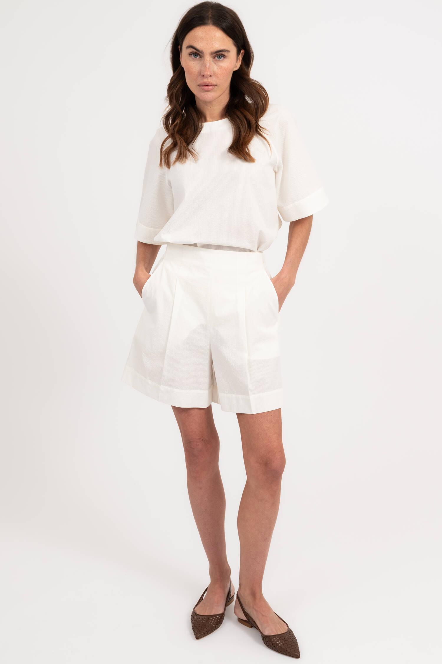 Seersucker Shorts BALTA in Weiß