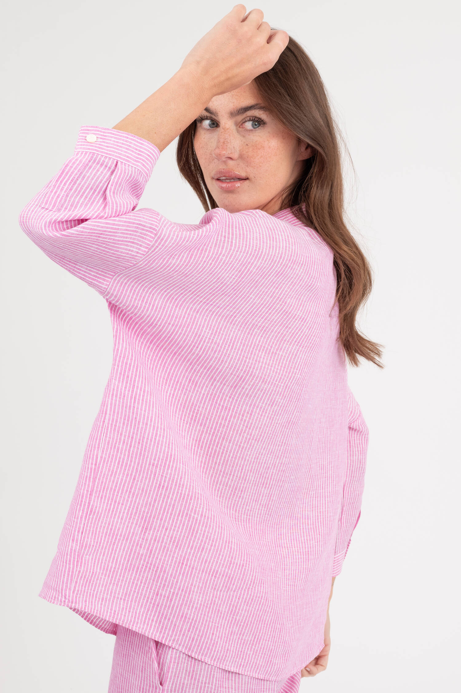 Leinenbluse in Pink/Weiß gestreift Leinenbluse in Pink/Weiß gestreift