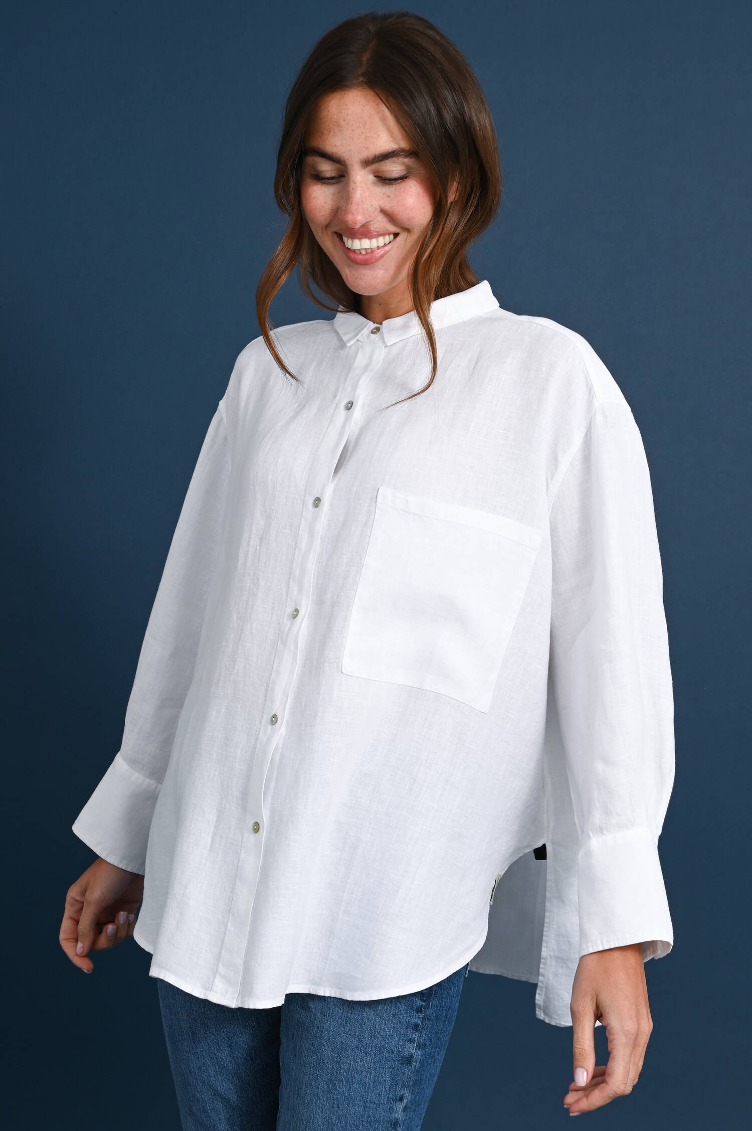 Leinen Hemdbluse in Weiß Leinen Hemdbluse in Weiß