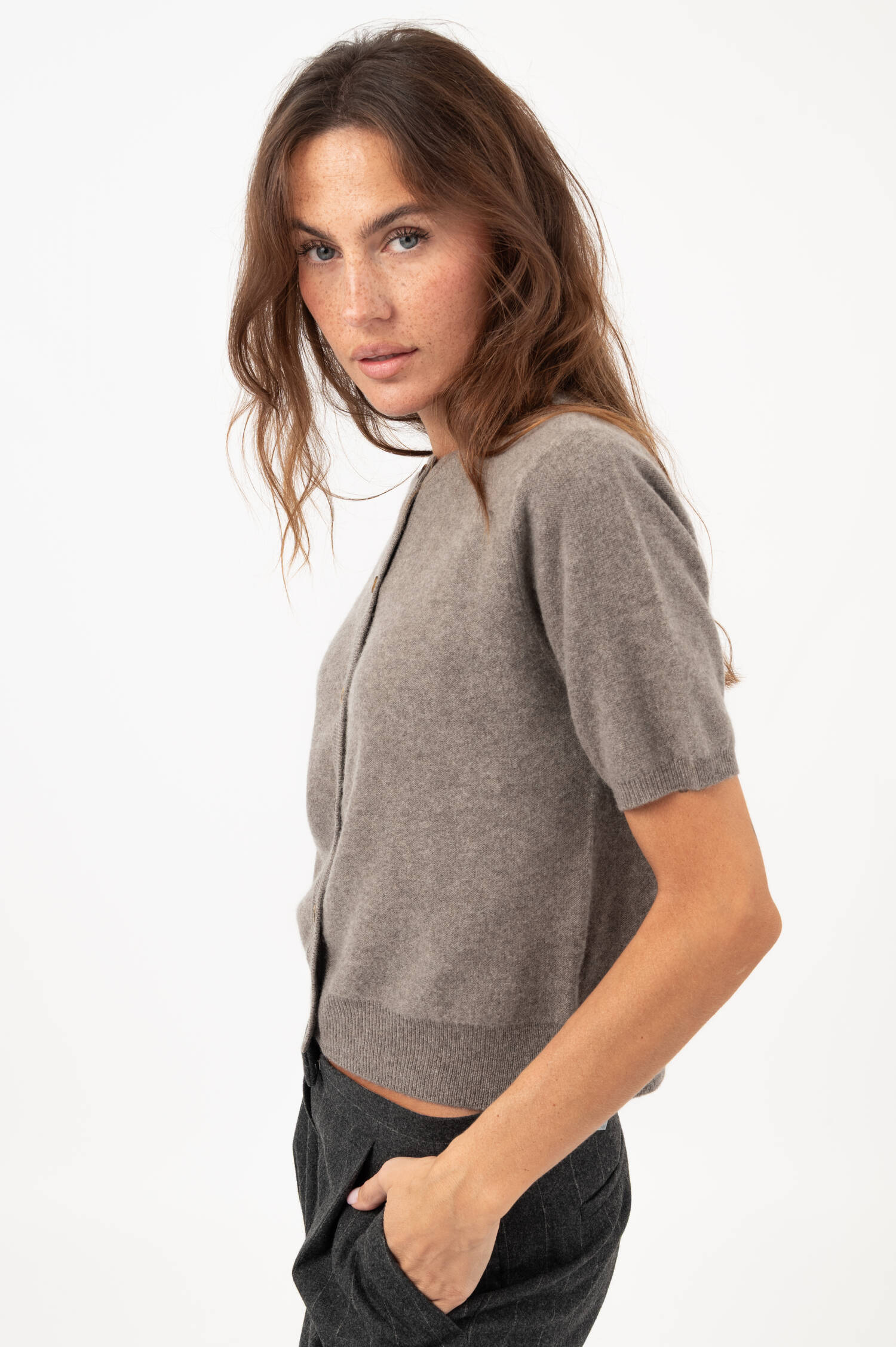 Cashmere-Cardigan in Taupe