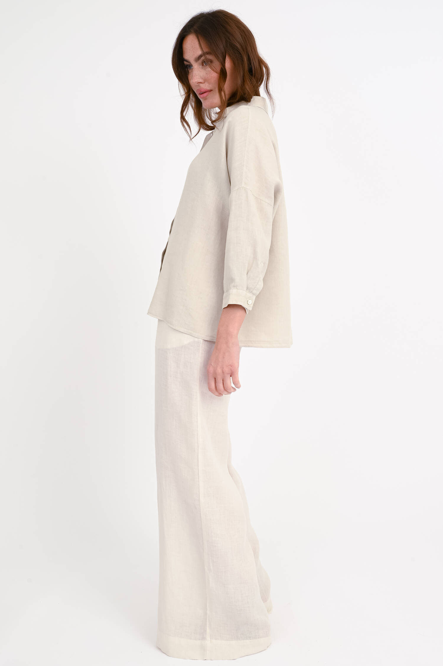 Leinenbluse mit verkürztem Arm GIOIA in Stone