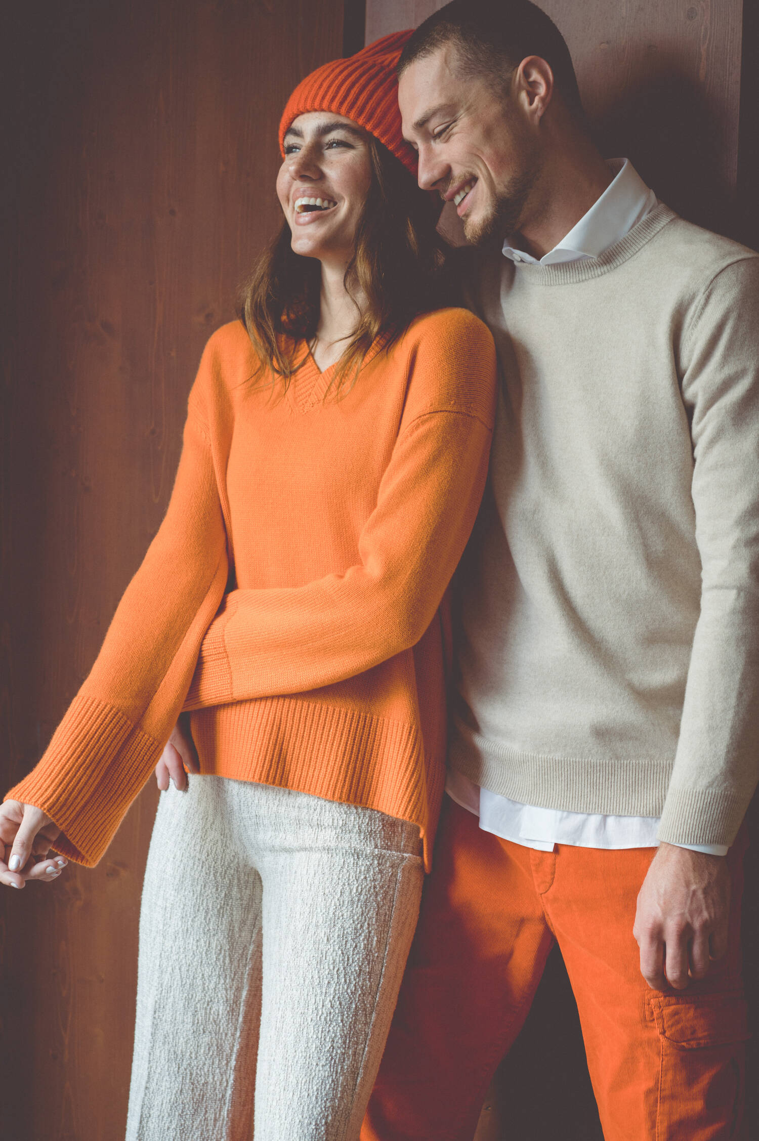 Rundhals-Pullover aus Cashmere in Beige