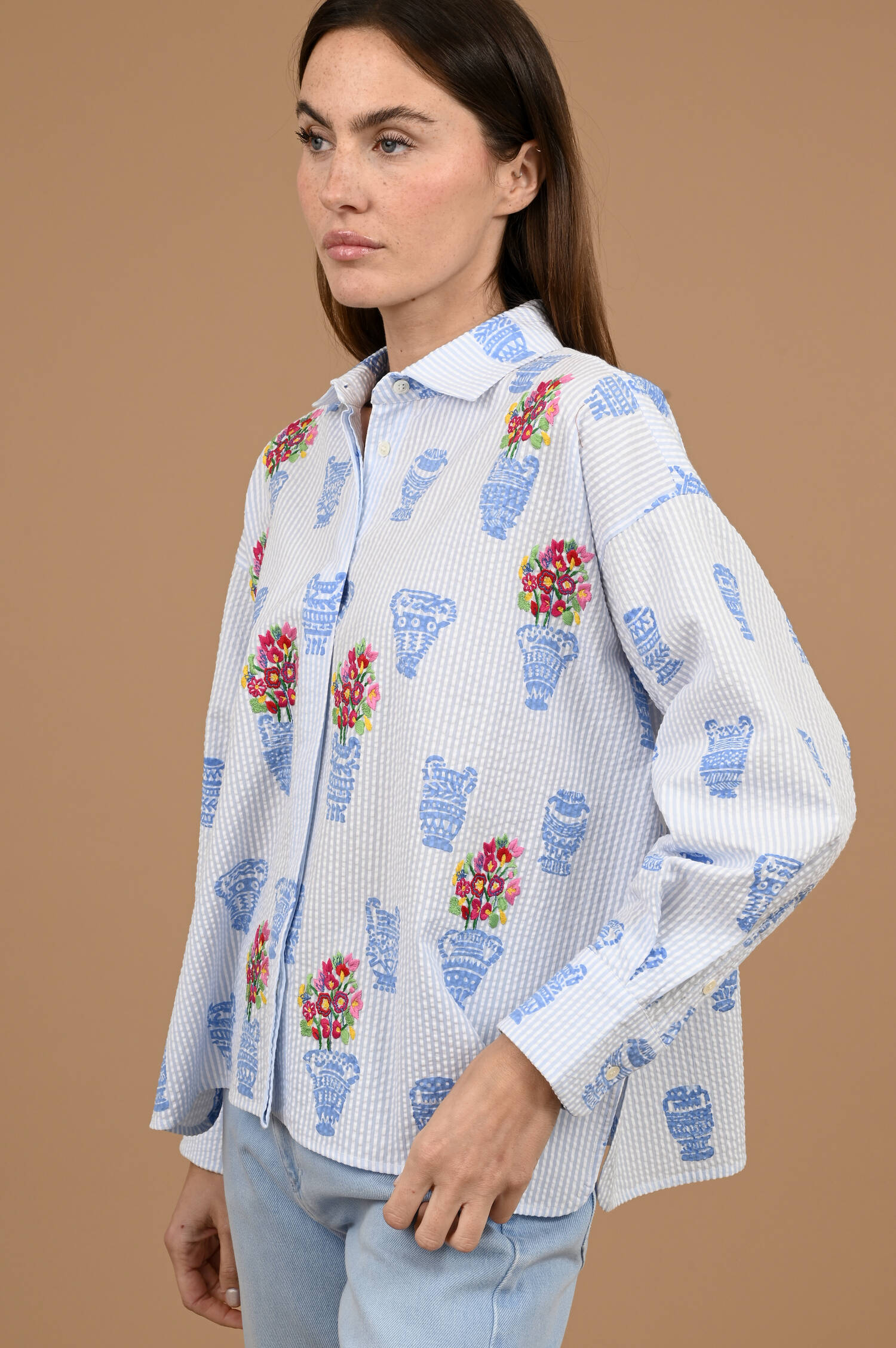 Strukturierte Bluse GRETA in Blau/Weiß