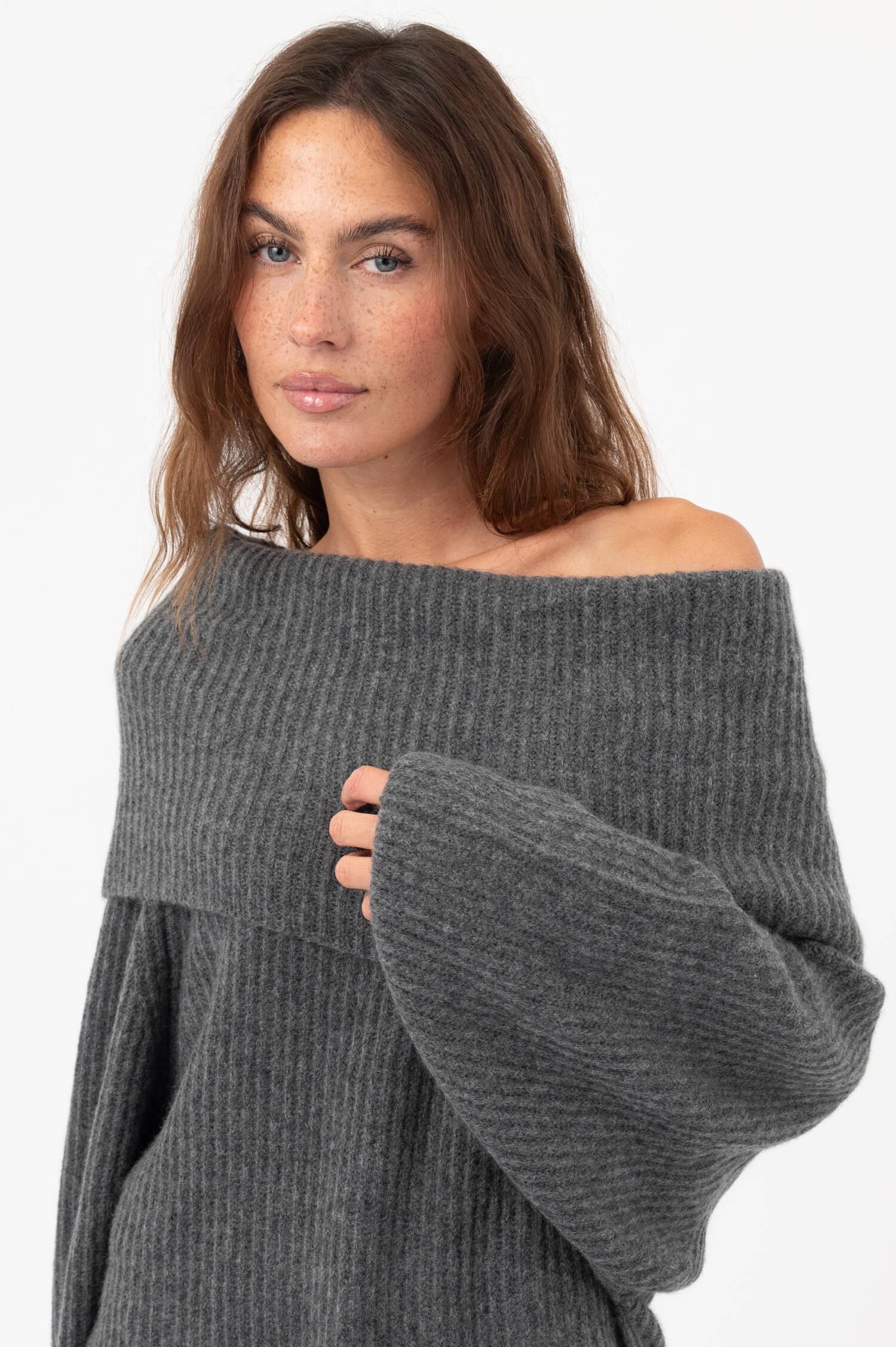 Cashmere-Baumwoll-Pullover BENTE in Grau meliert
