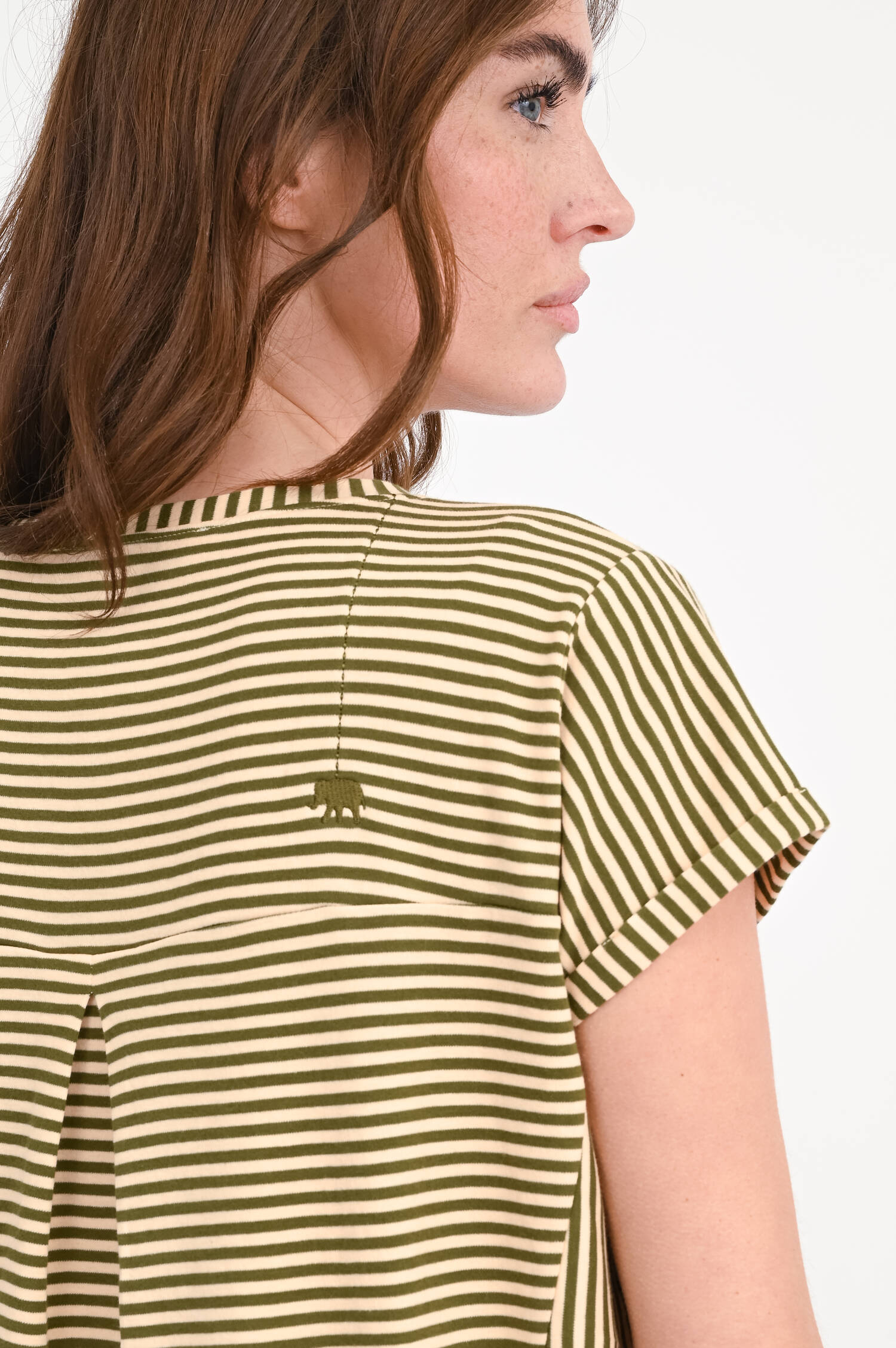 Gestreiftes-Shirt LILY in Dunkelgrün/Peach