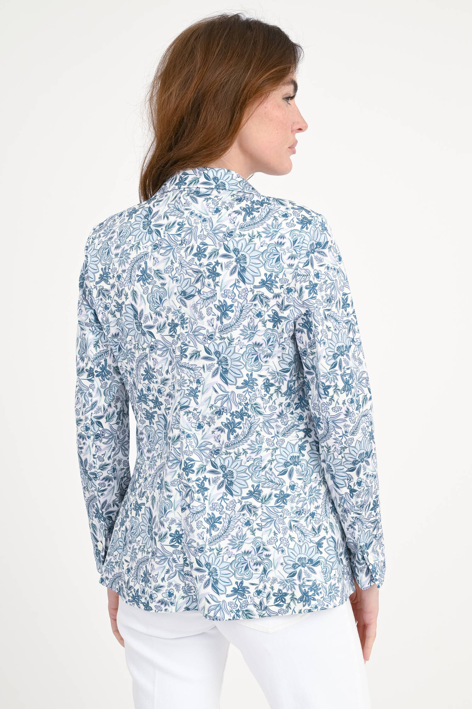 Einreihiger Blumenblazer in Blau/Lila/Weiß