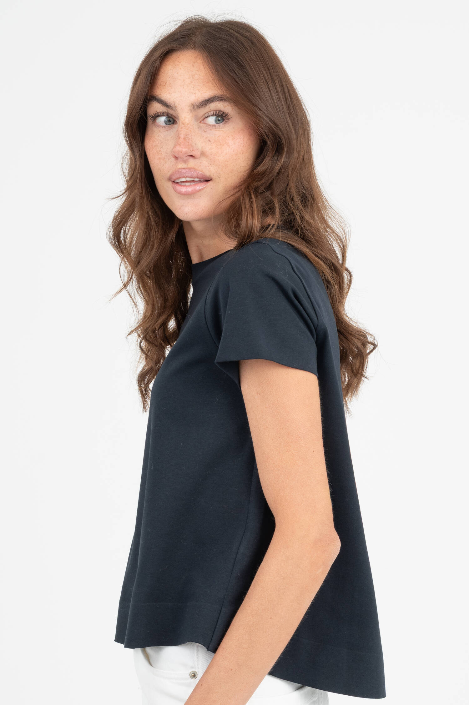 T-Shirt aus Baumwoll-Stretch in Navy