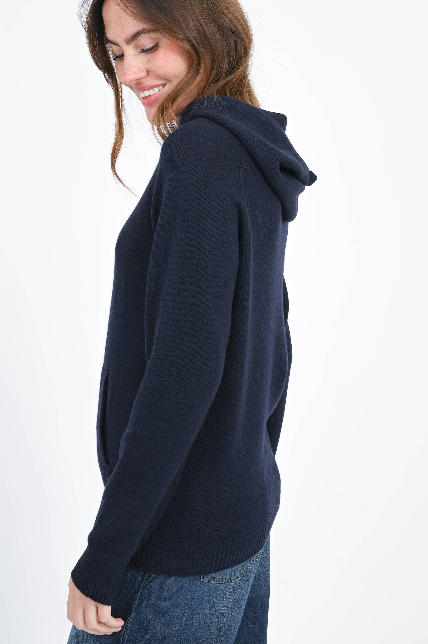 Woll-Cashmere-Kapuzenpullover in Navy