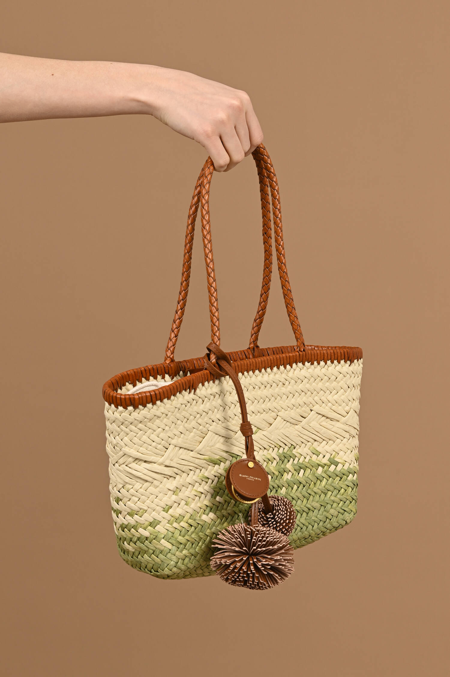 Stohkorbtasche PALOMA In Beige/Grün Stohkorbtasche PALOMA In Beige/Grün