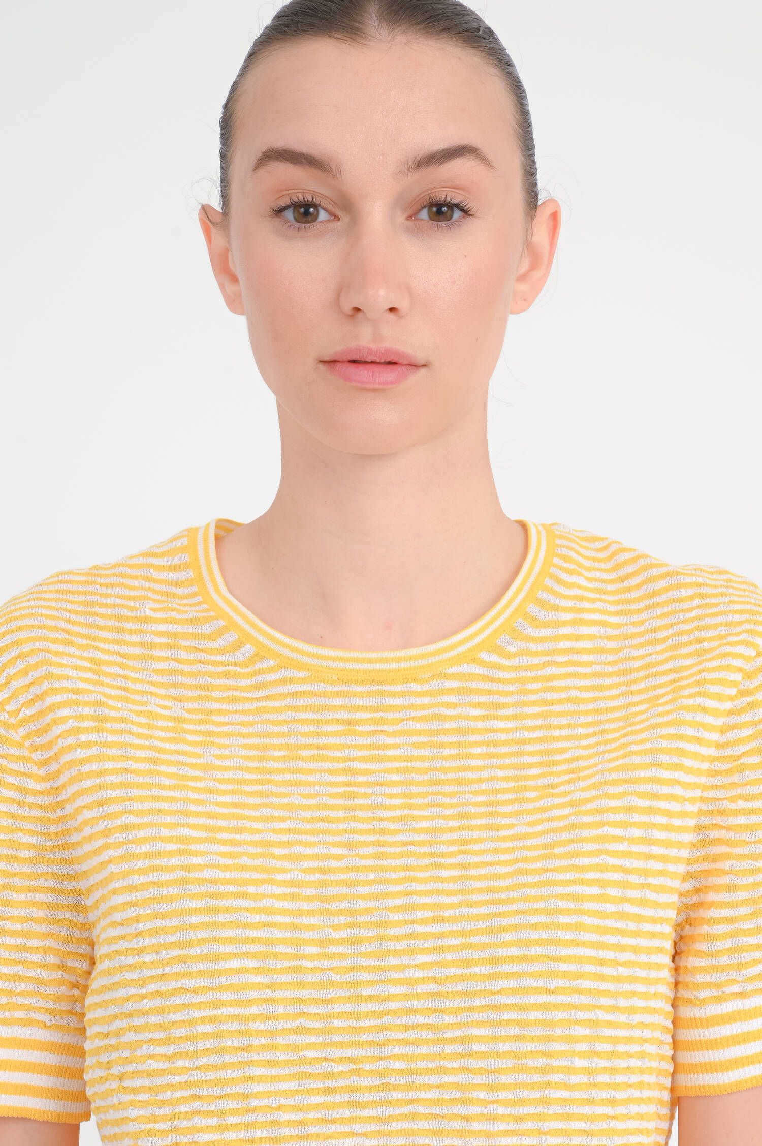 Gestreiftes Crinkle-Shirt in Gelb/Weiß