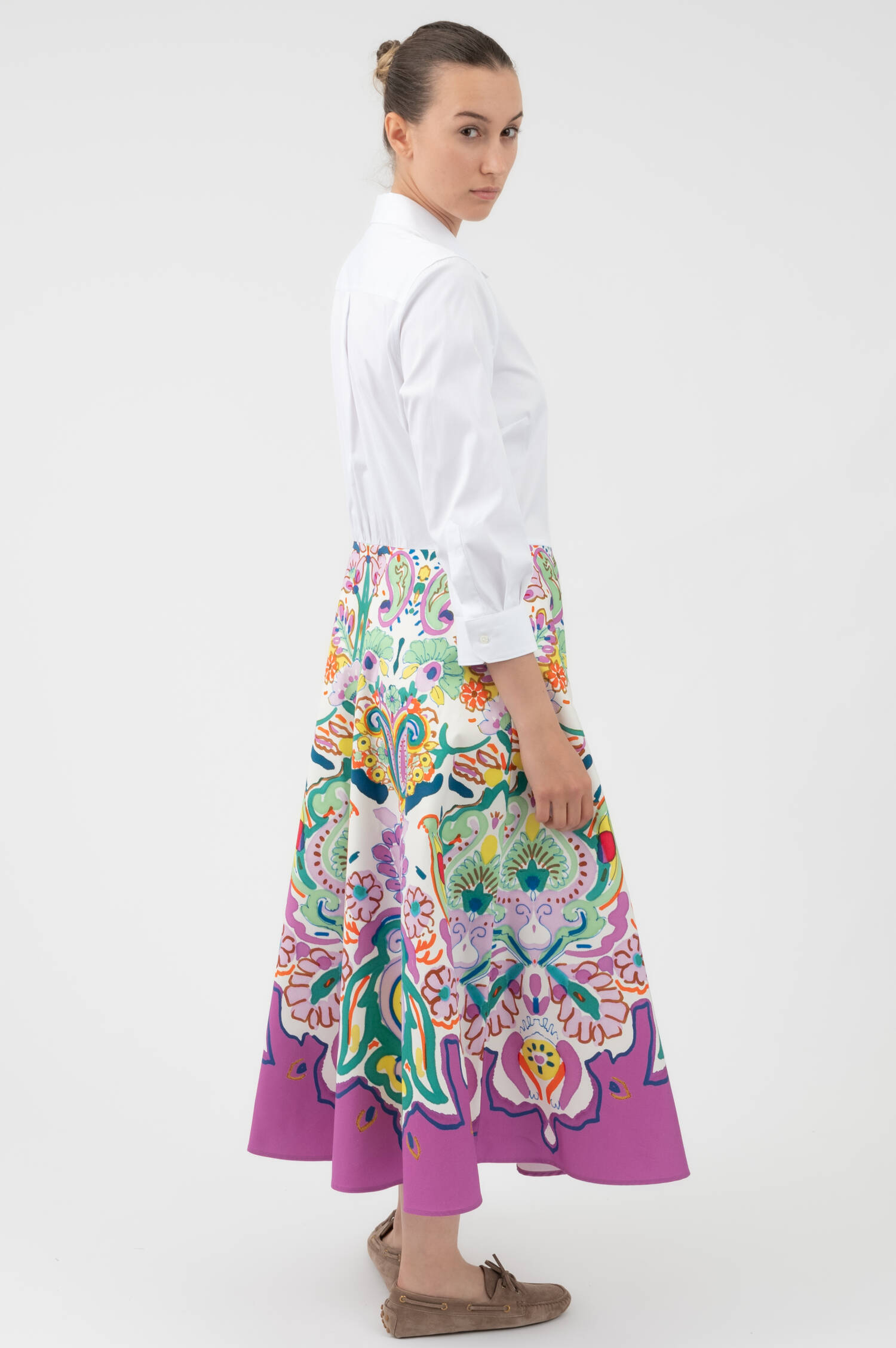 Hemdblusenkleid NYDIA in Weiß/Multicolor