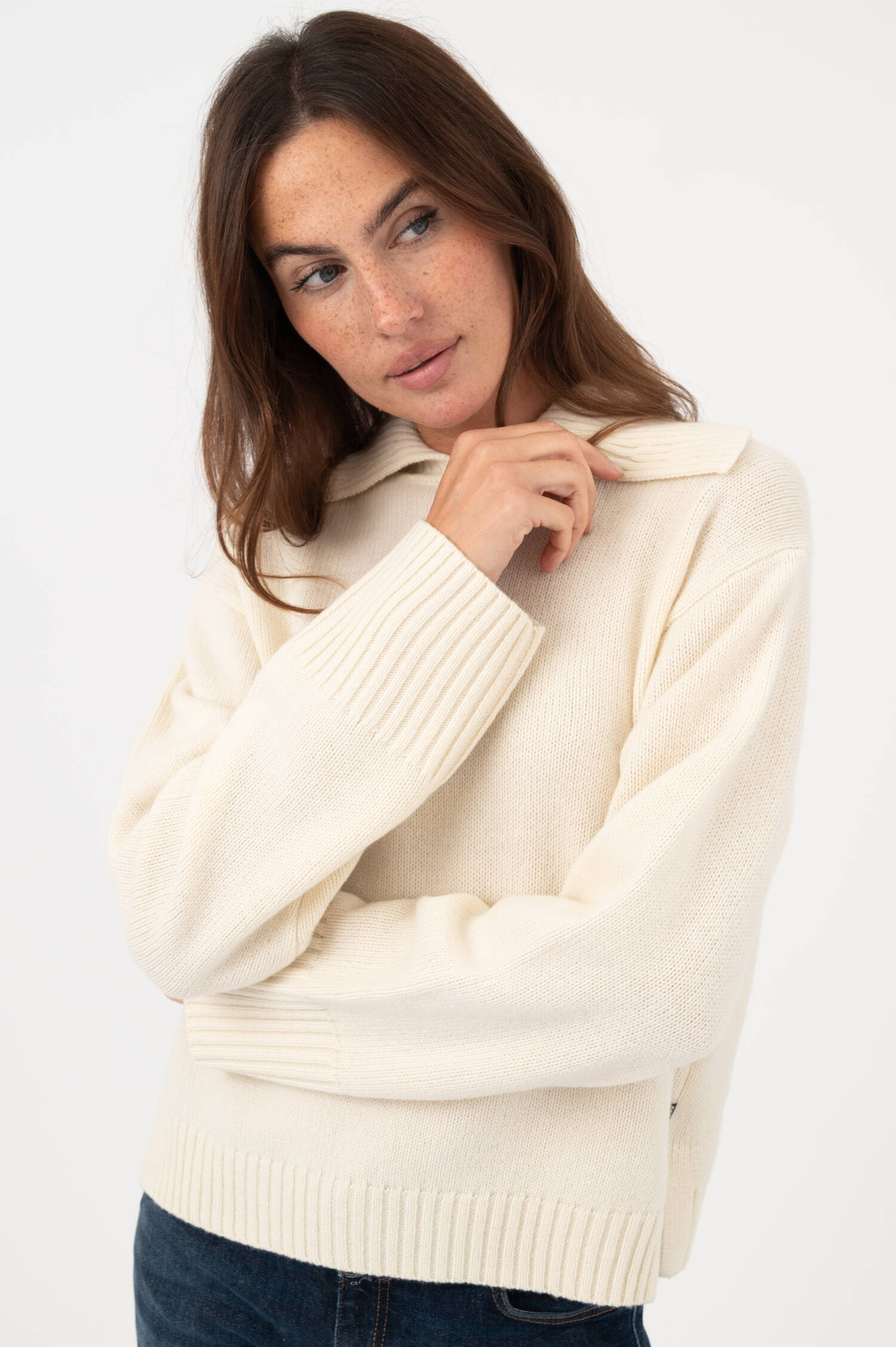Woll-Polo-Pullover ADRIA in Beige Woll-Polo-Pullover ADRIA in Beige
