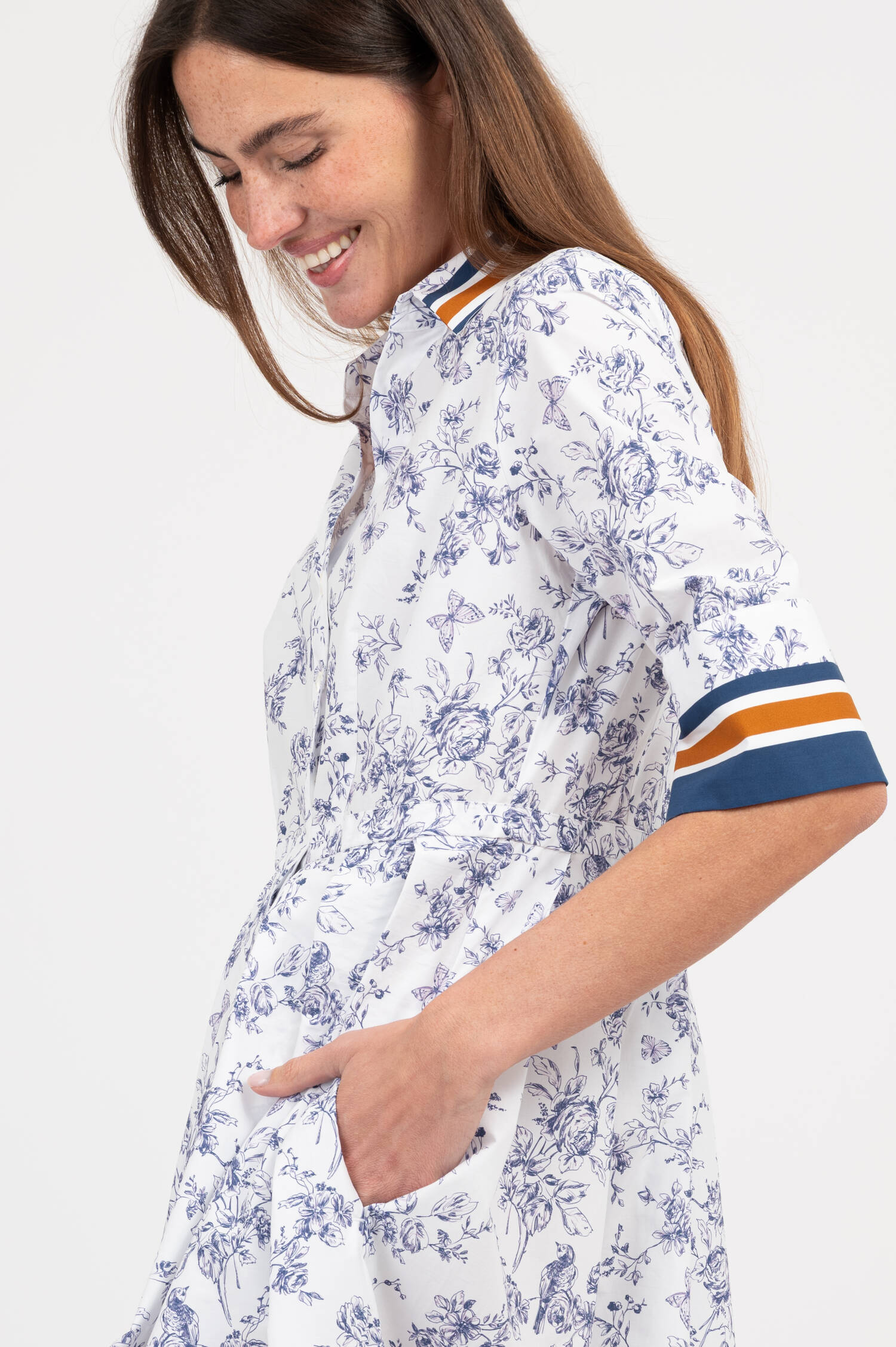 Blusenkleid AISHA mit Print in Weiß/Blau