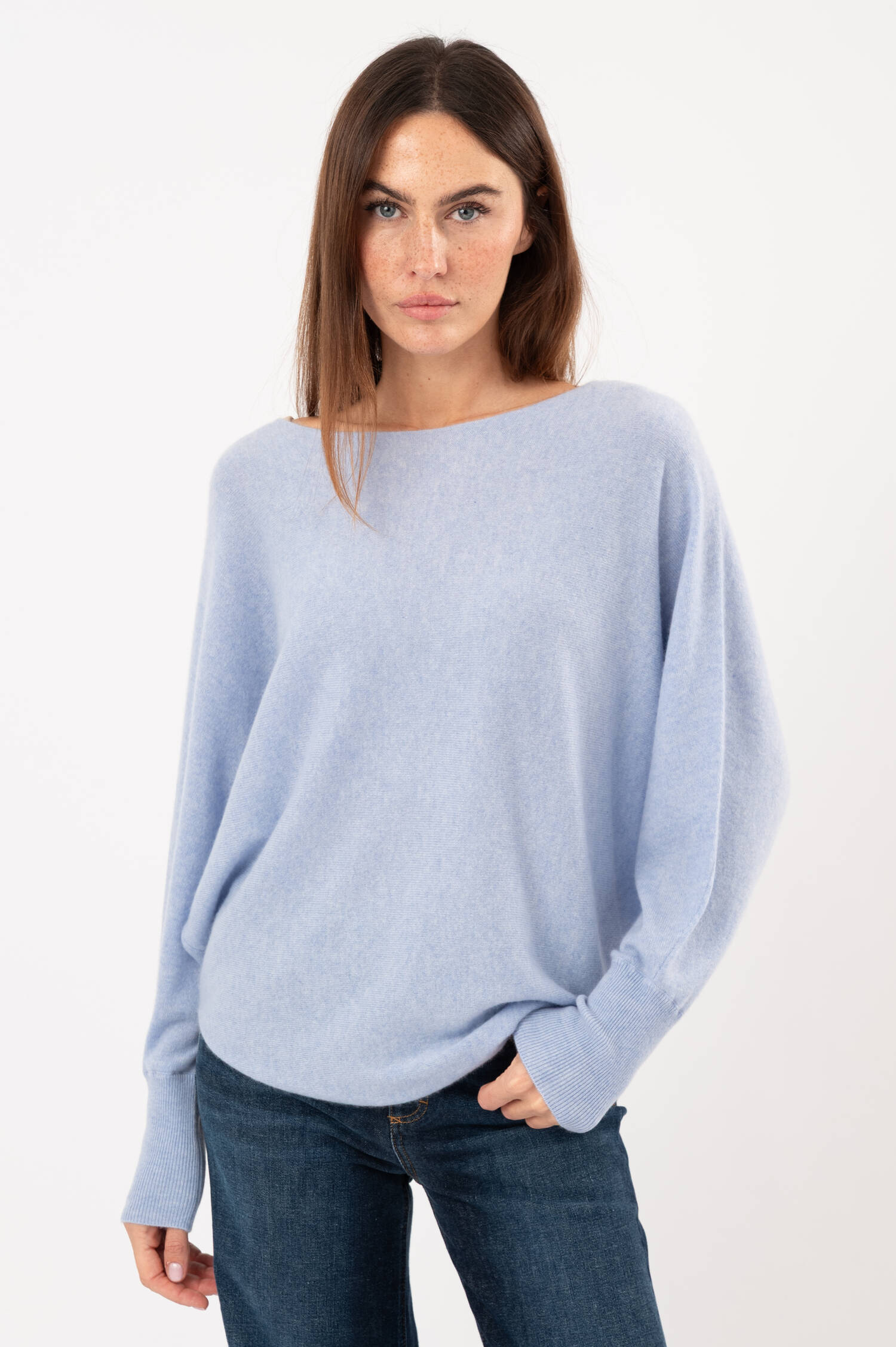 Cashmere-Pullover in Pastellblau meliert