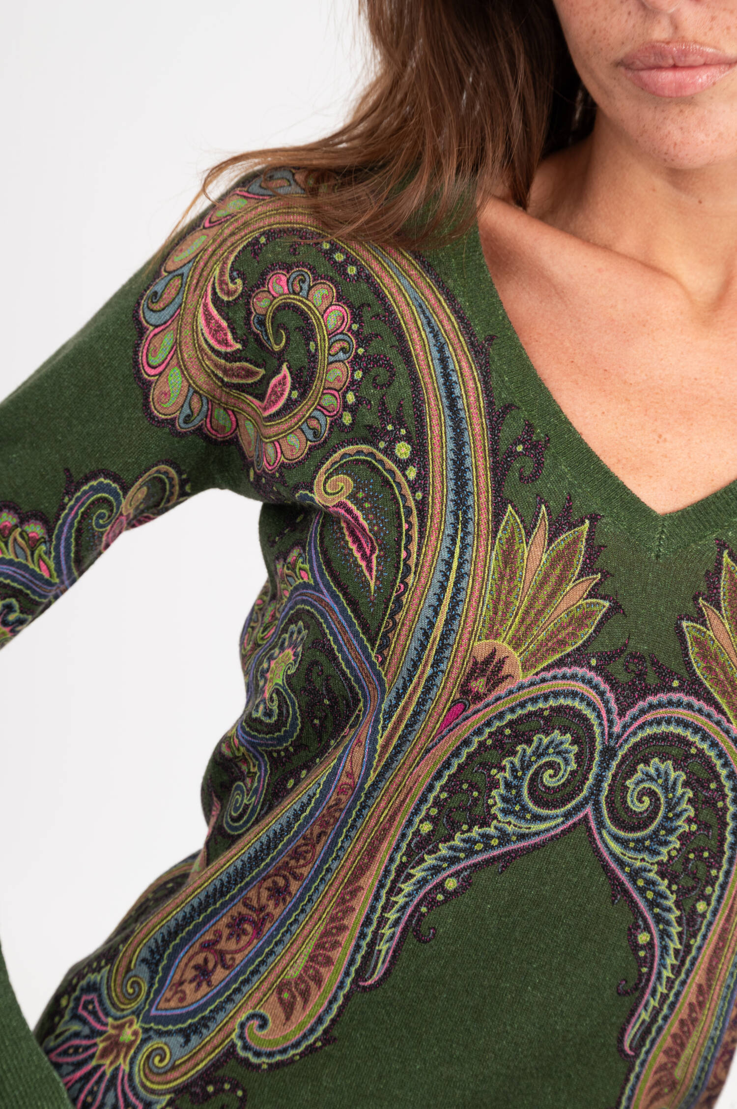 Pullover mit Paisley Print in Dunkelgrün Pullover mit Paisley Print in Dunkelgrün