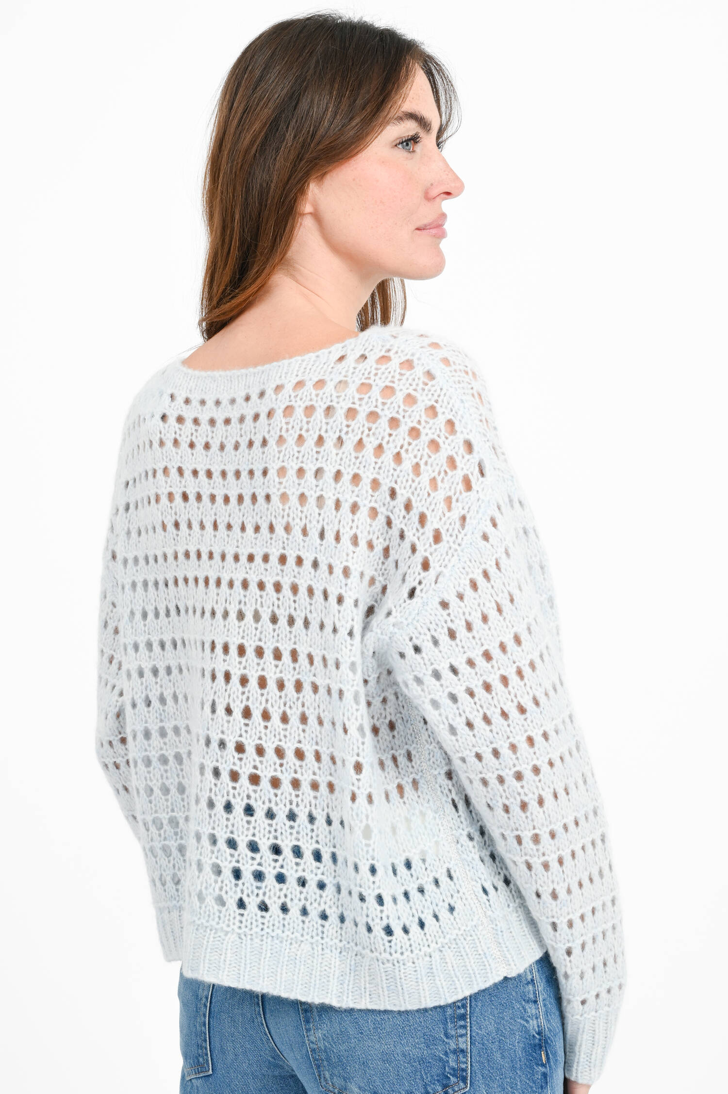 Lochstickerei-Pullover aus Cashmere-Mix in Sky Lochstickerei-Pullover aus Cashmere-Mix in Sky