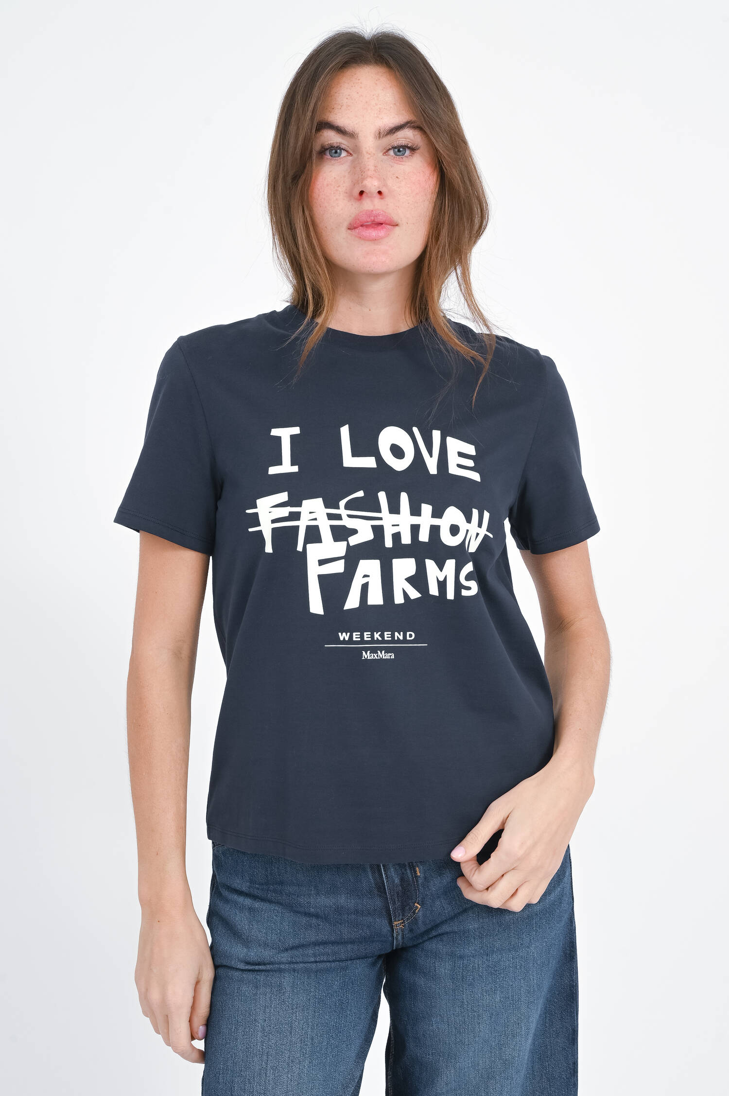 Jersey T-Shirt mit Print in Marine