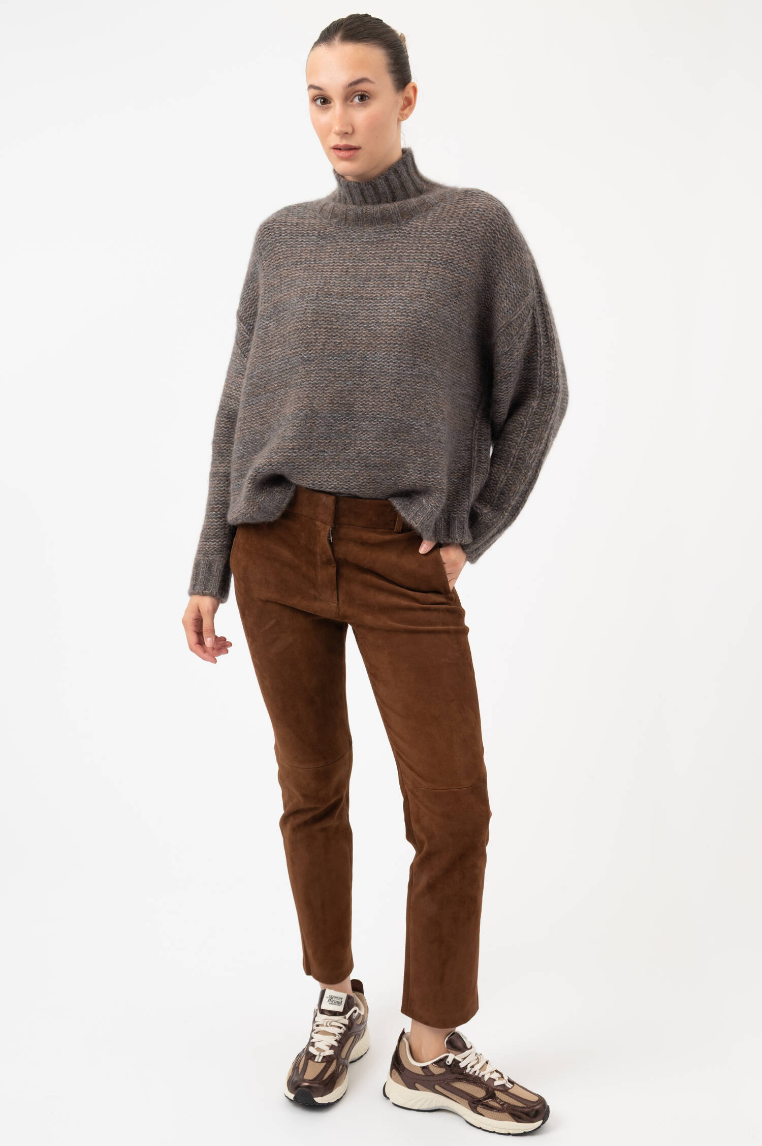 Stretch-Velourslederhose JEN in Braun