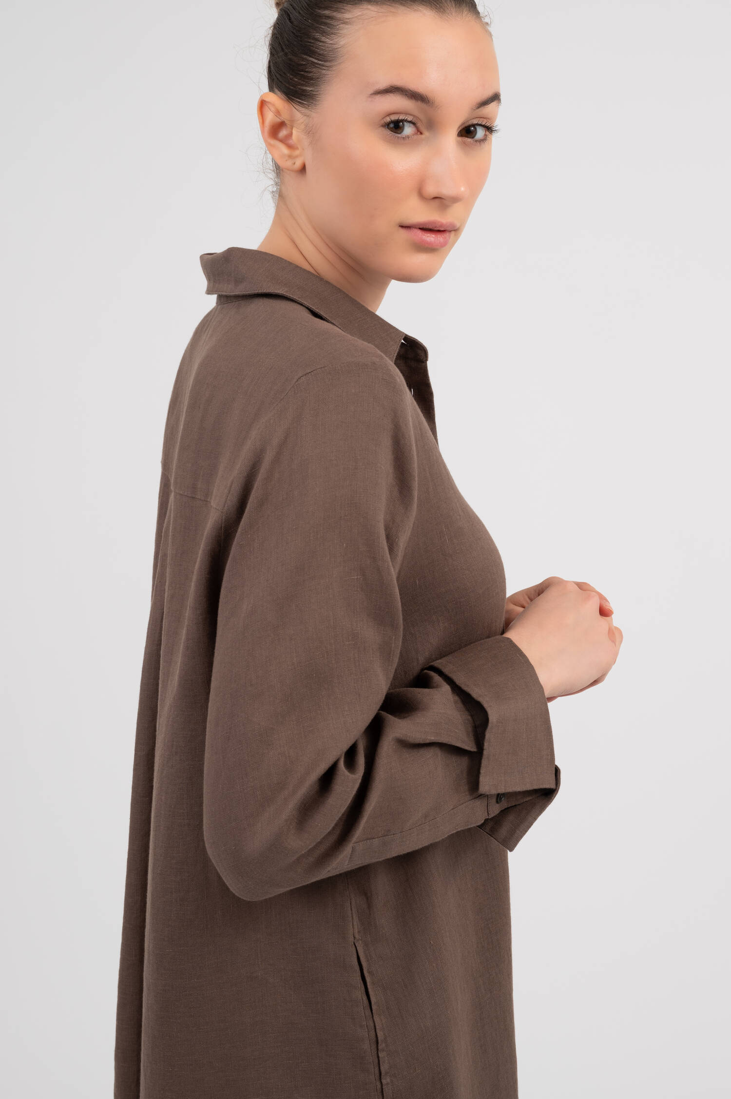 Hemdblusenkleid in Mudbraun
