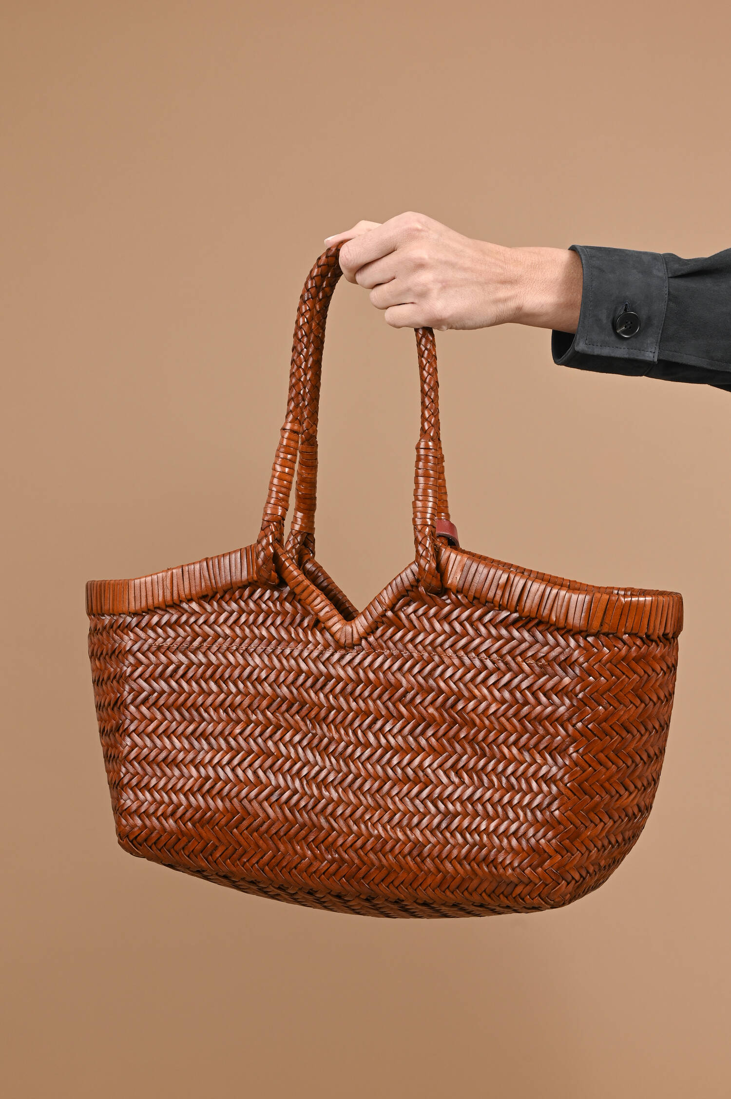 Leder Flecht Tote Bag CRUDELIA in Cognacbraun