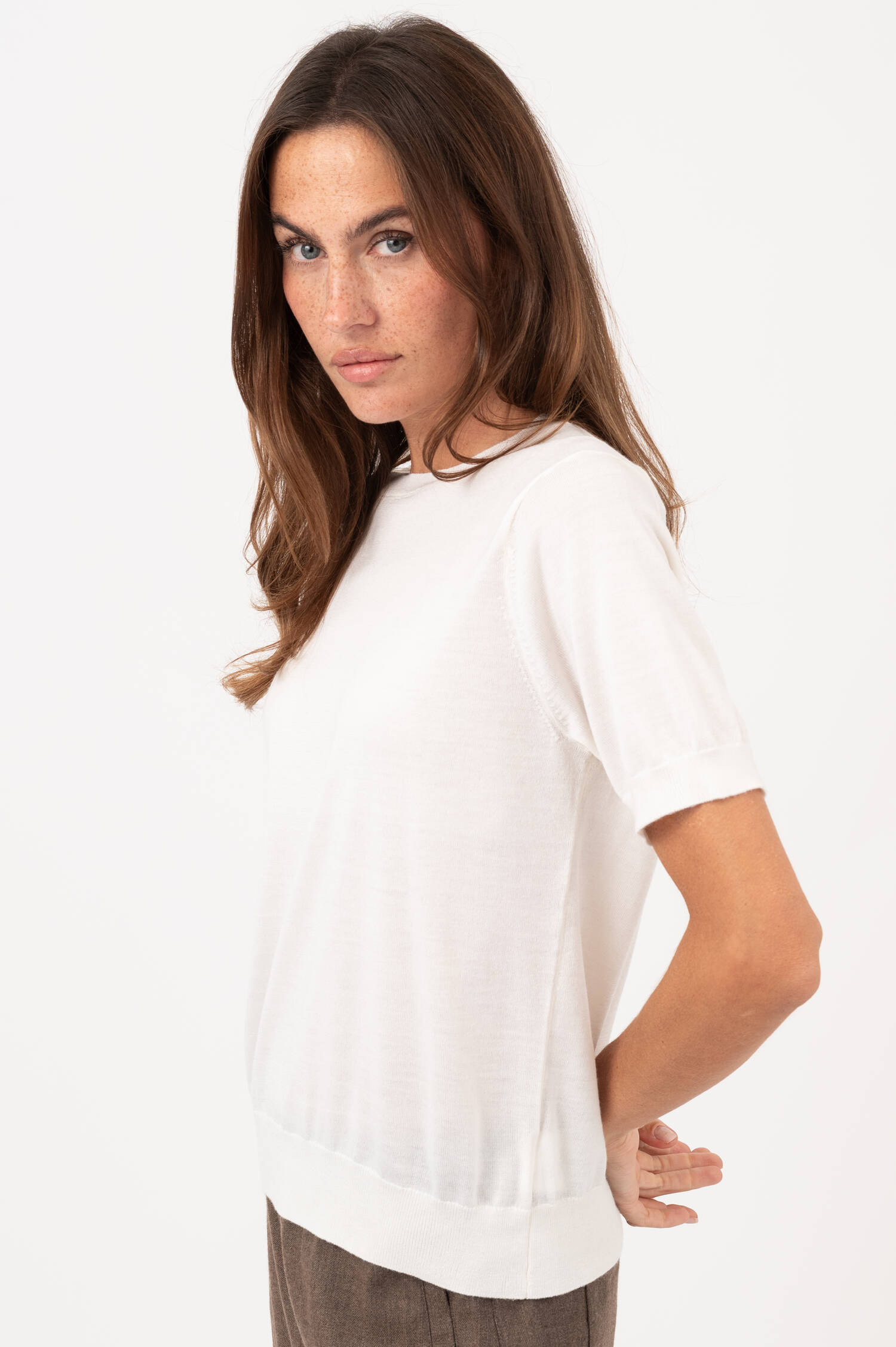 Kurzarm-Woll-Pullover in Natur Kurzarm-Woll-Pullover in Natur