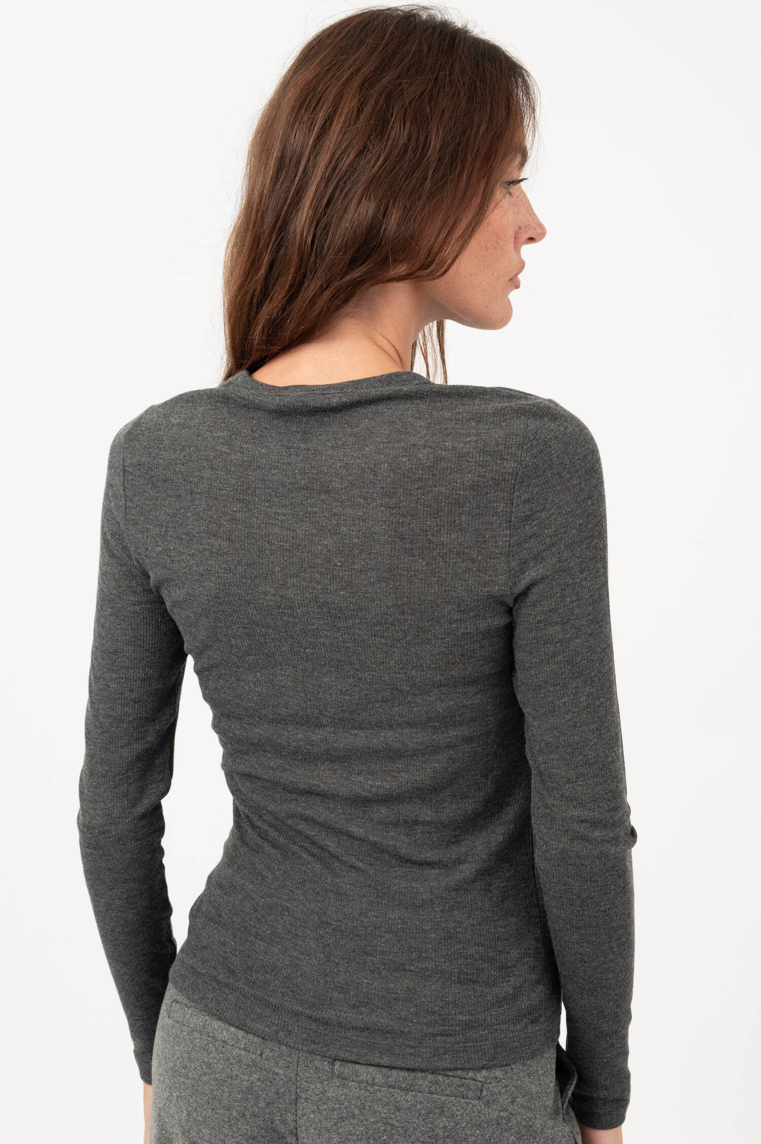 Langarm-Rippstrick-Shirt in Dunkelgrau Langarm-Rippstrick-Shirt in Dunkelgrau