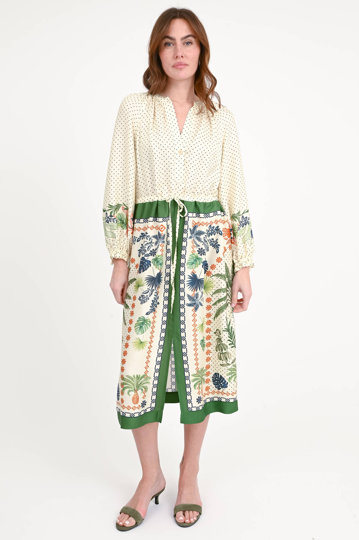 Gemustertes Kleid MAHALIA in Creme/Grün/Multicolor