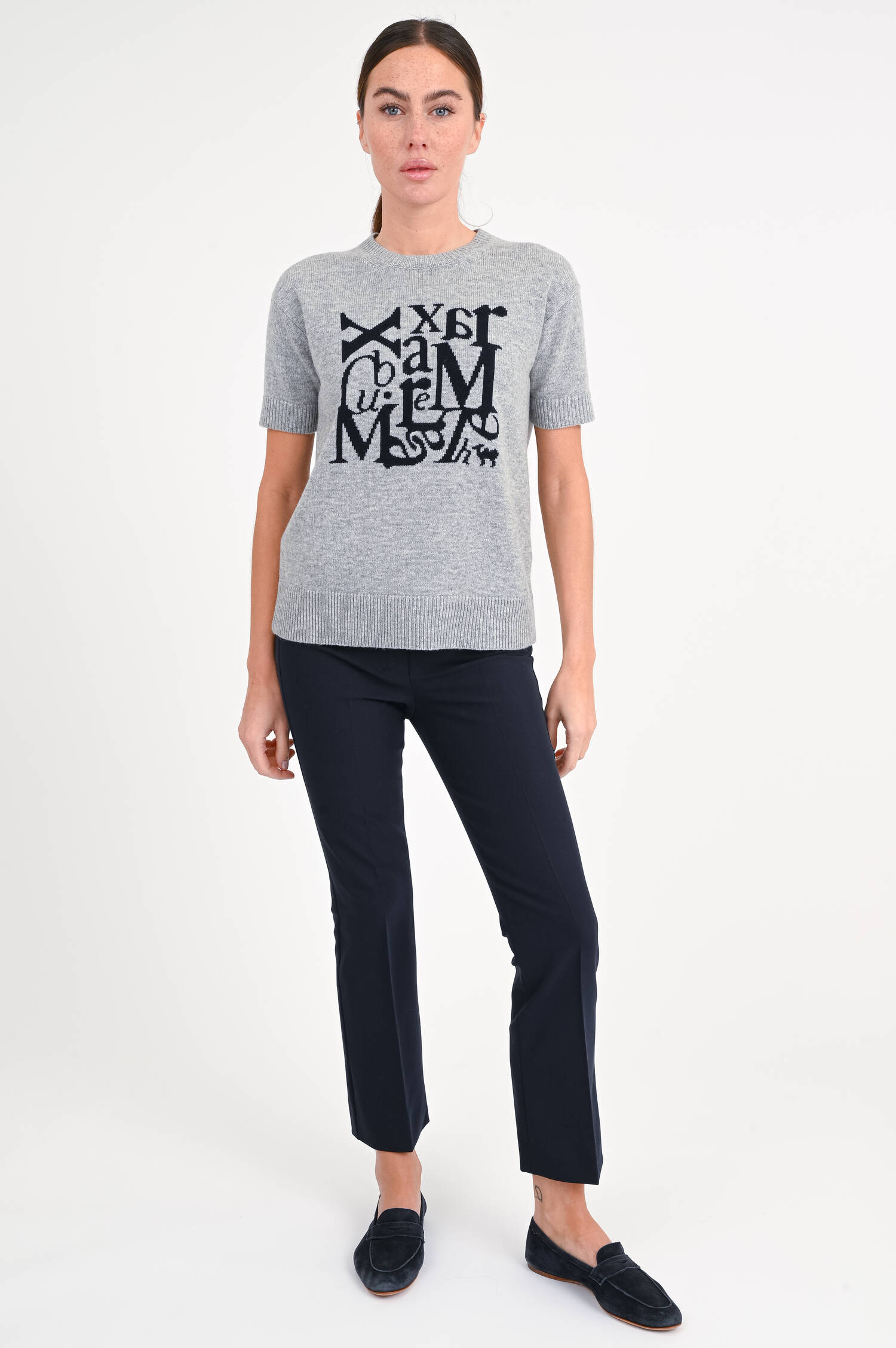 Kurzarm-Woll-Pullover FELICIA in Grau