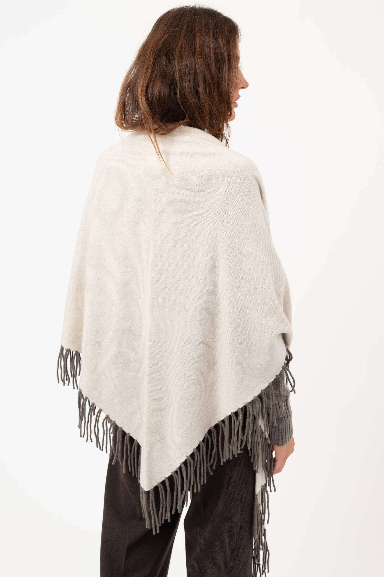 Dreieckstuch mit Fransen in Beige/Taupe