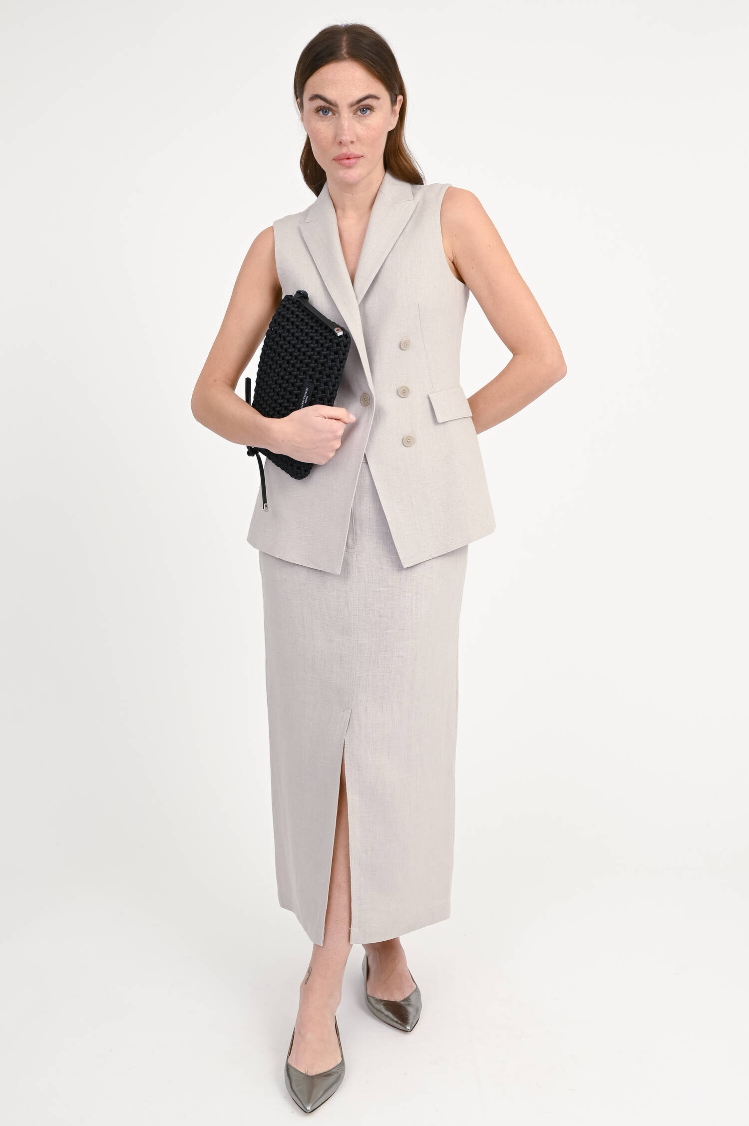 Doppelreihiges Leinen-Gilet in Calk