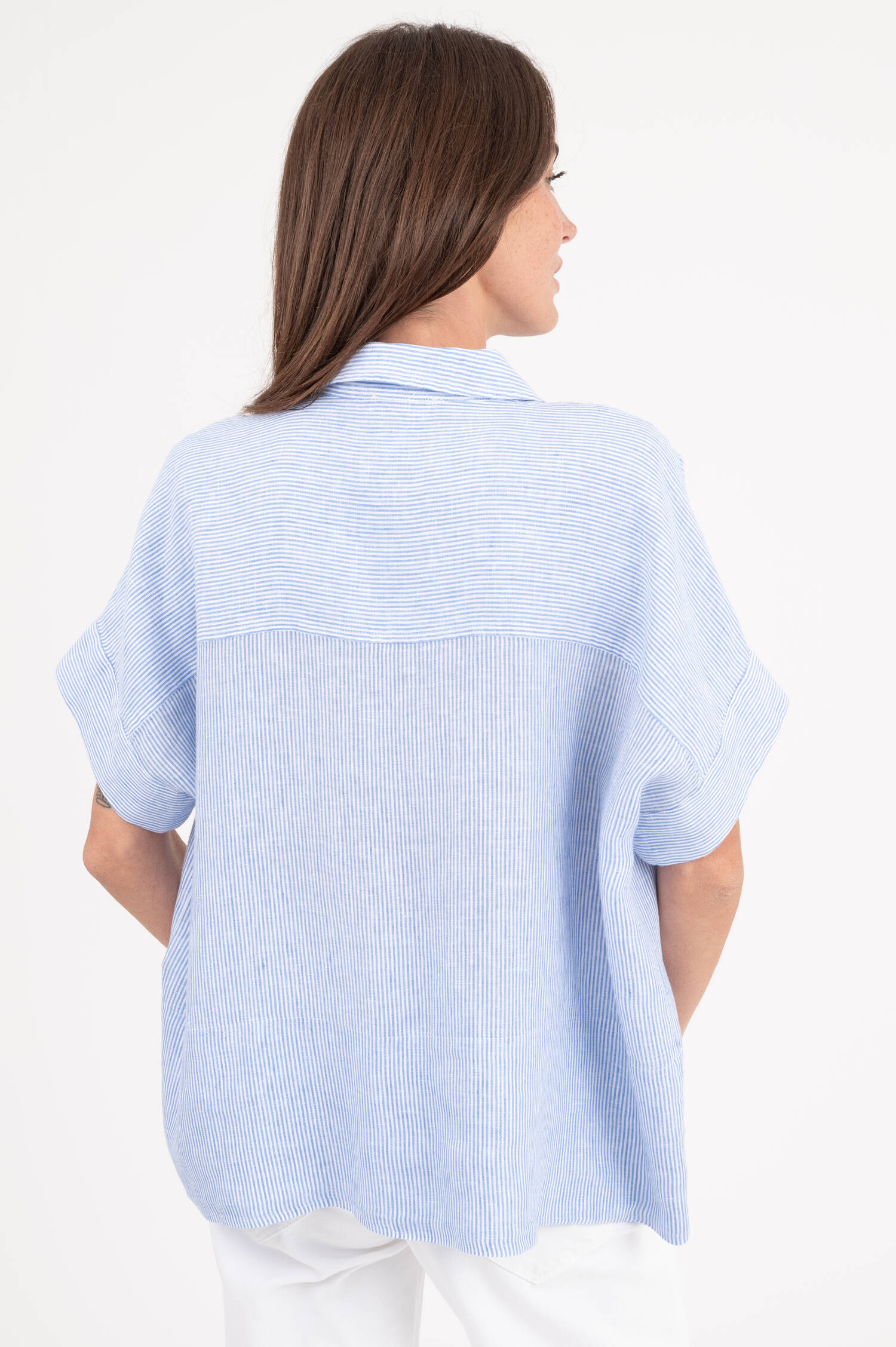 Oversize Leinenbluse in Blau/Weiß gestreift