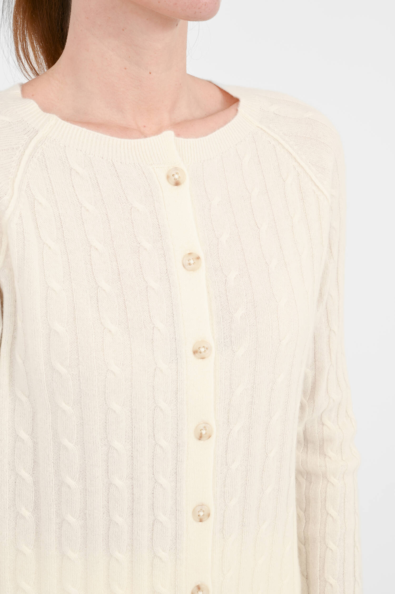 Zopfstrick-Cardigan aus Cashmere in Creme