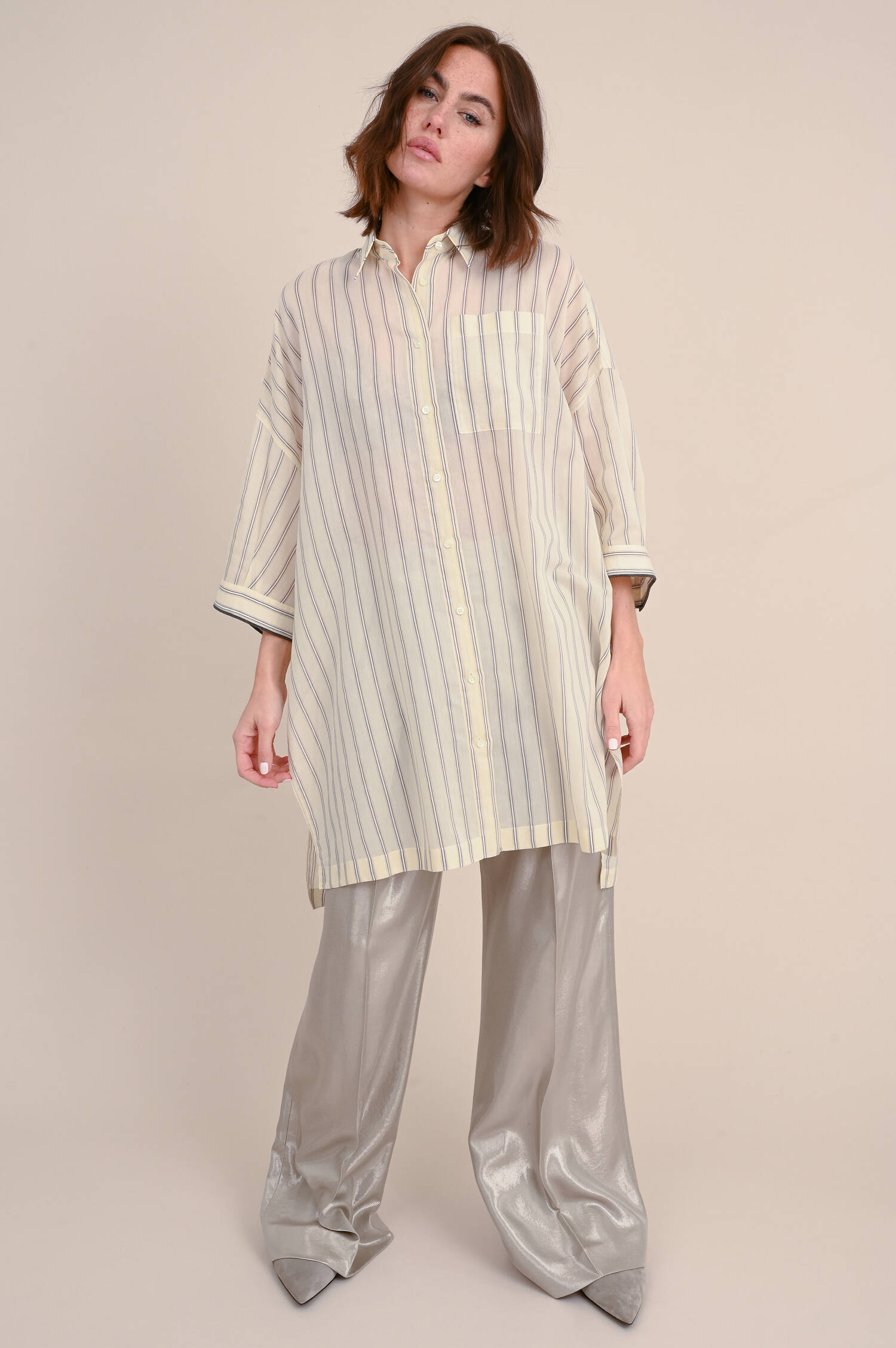 Gestreifte Bluse in Beige/Weiß