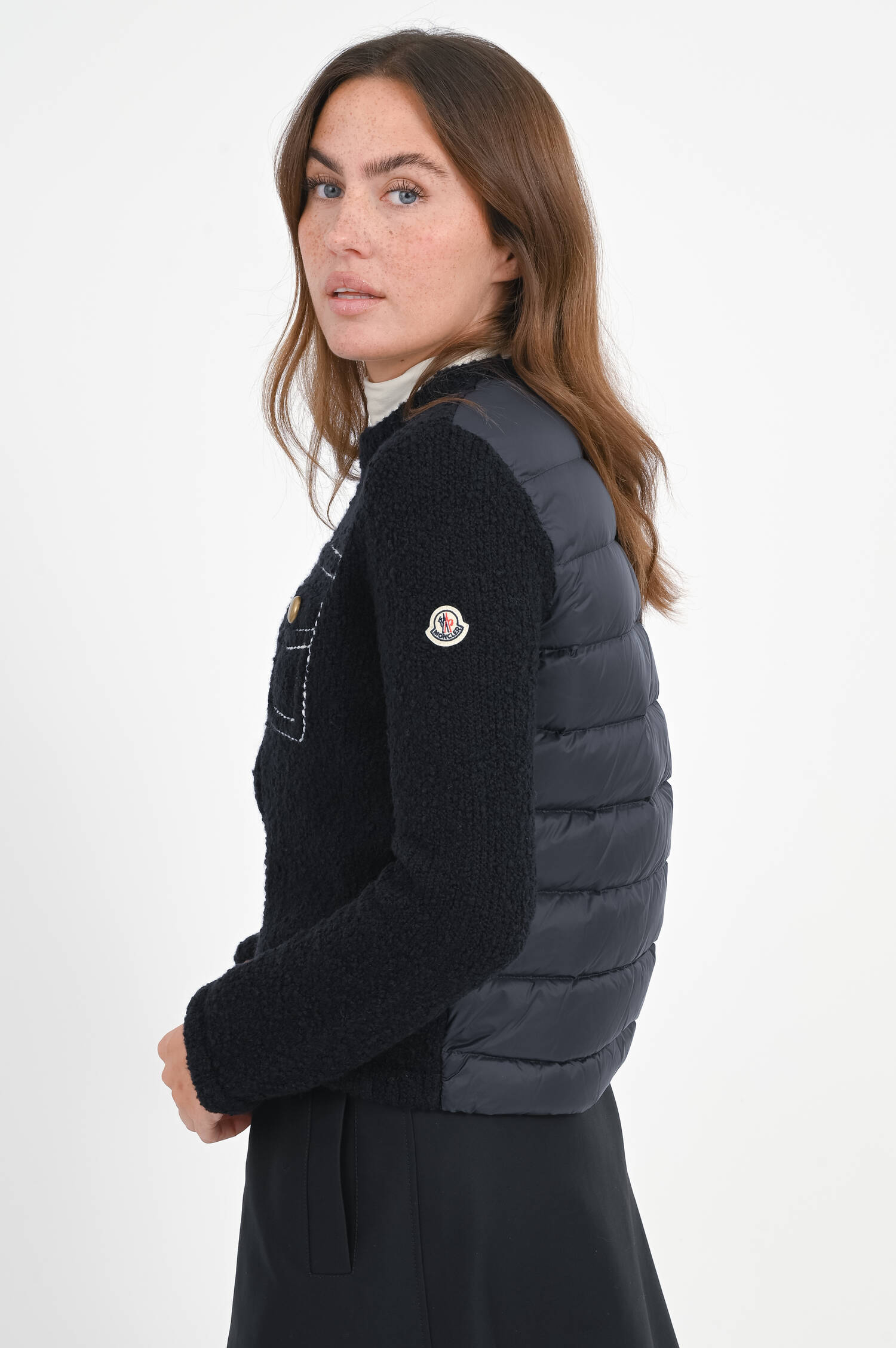 Hybrid Jacke mit Stick-Details in Schwarz