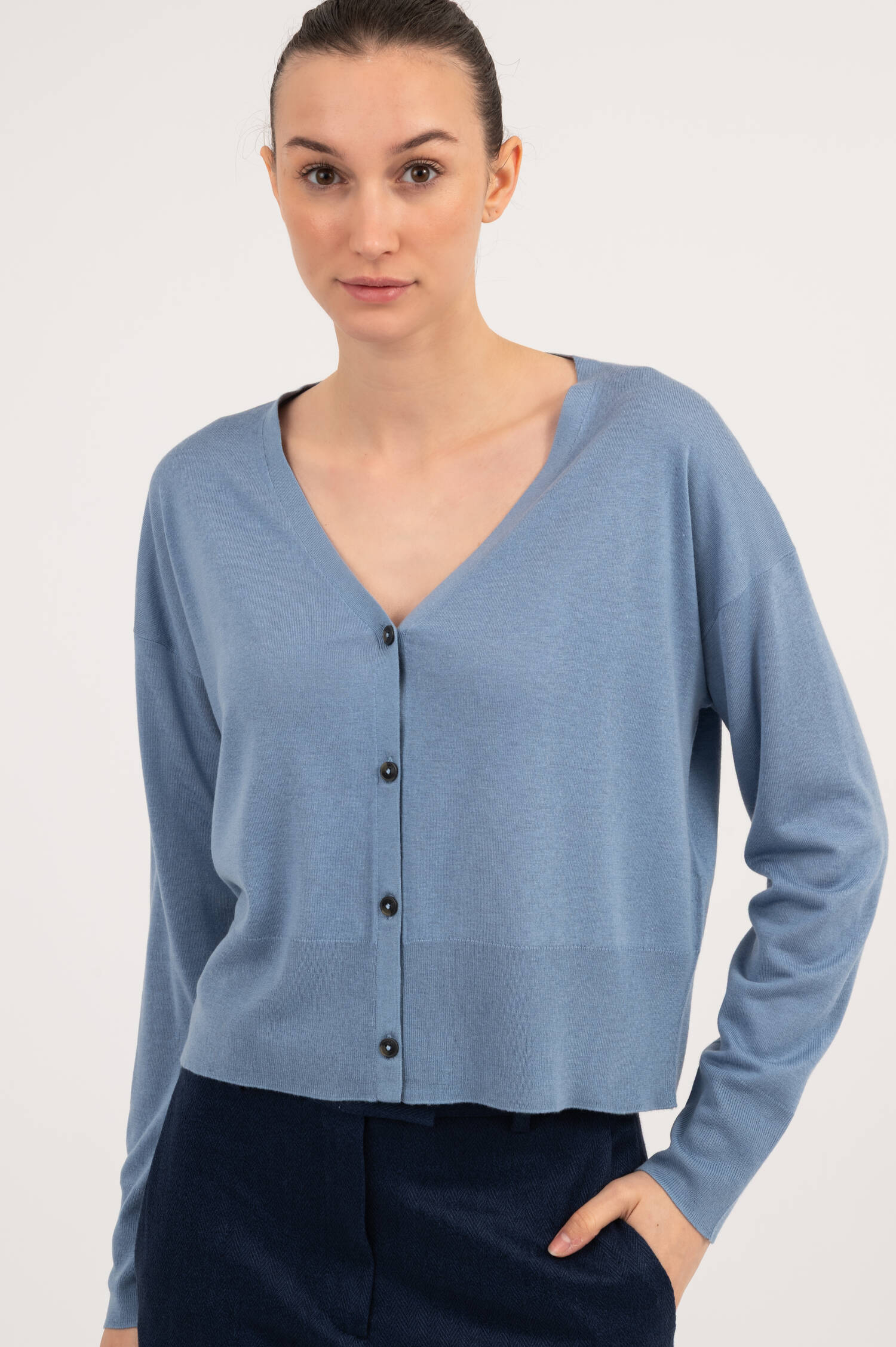 Seide/Cashmere Cardigan in Stoneblau