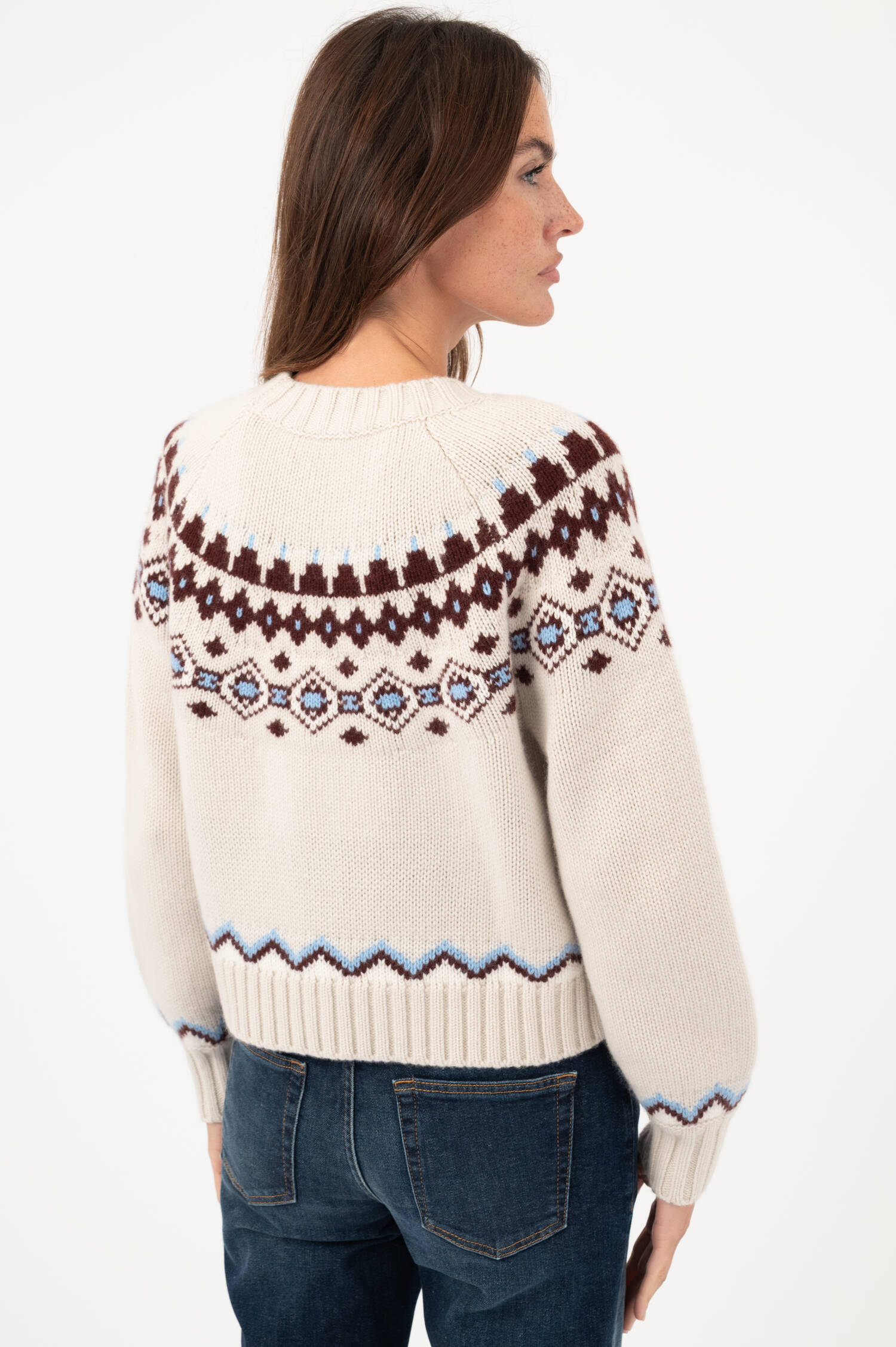 Woll-Cashmere-Pullover mit Norwegermuster in Beige Woll-Cashmere-Pullover mit Norwegermuster in Beige