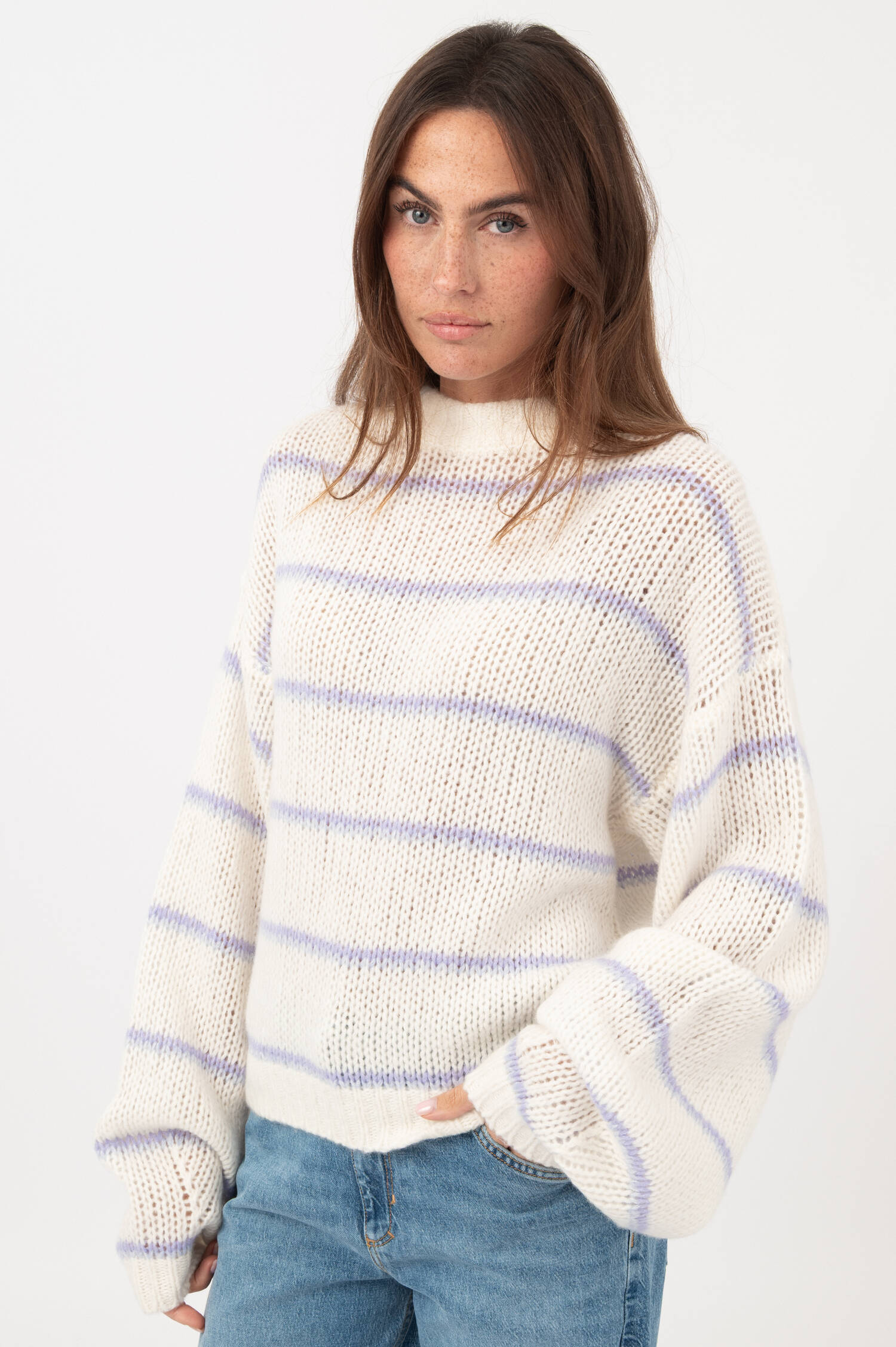 Cashmere-Seiden-Pullover SABELLE in Weiß/Lavendel