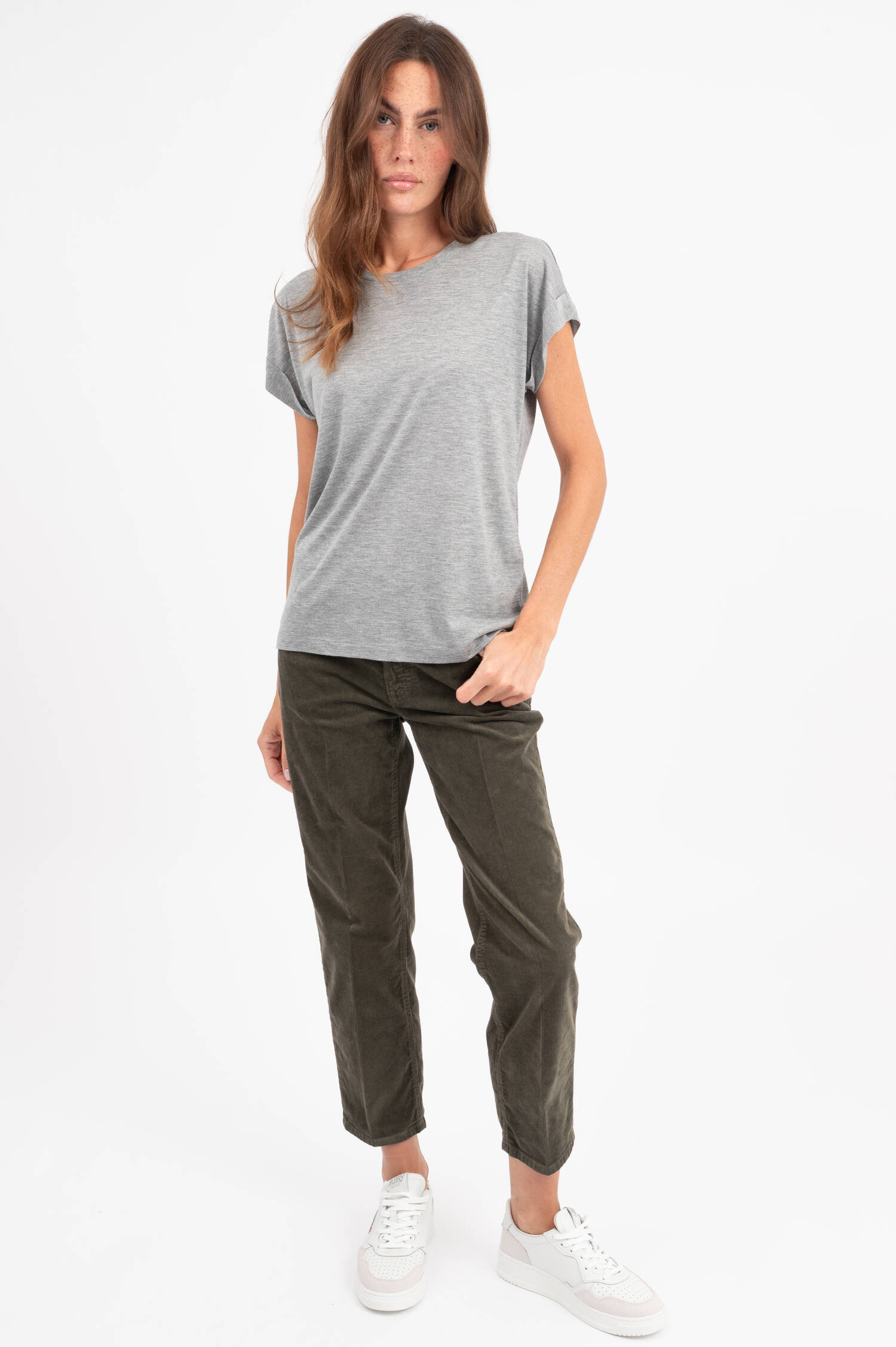 T-Shirt mit fixiertem Umschlag in Grau meliert