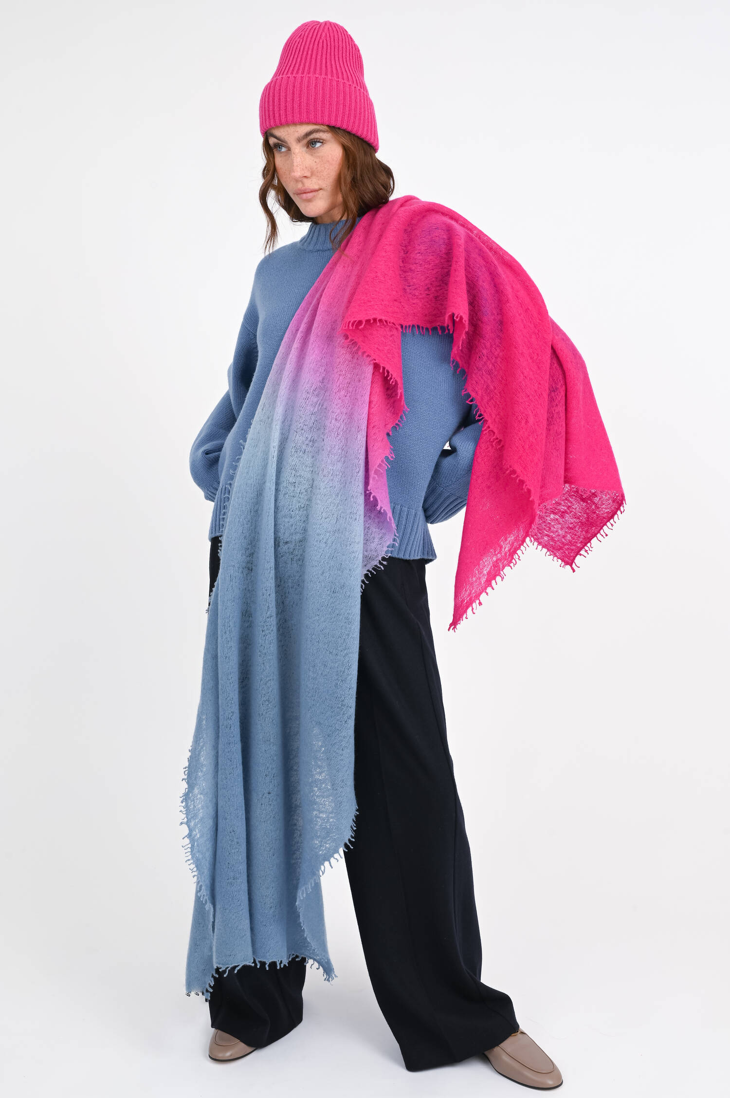 Ombré Schal aus Cashmere in Pink/Blau