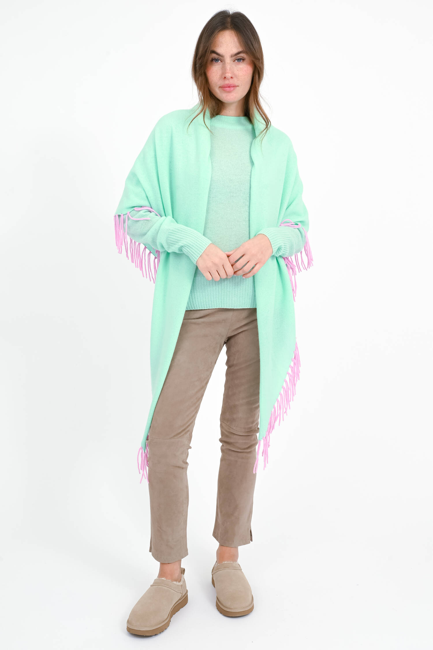Dreieckstuch mit Fransen in Grün/Pink Dreieckstuch mit Fransen in Grün/Pink