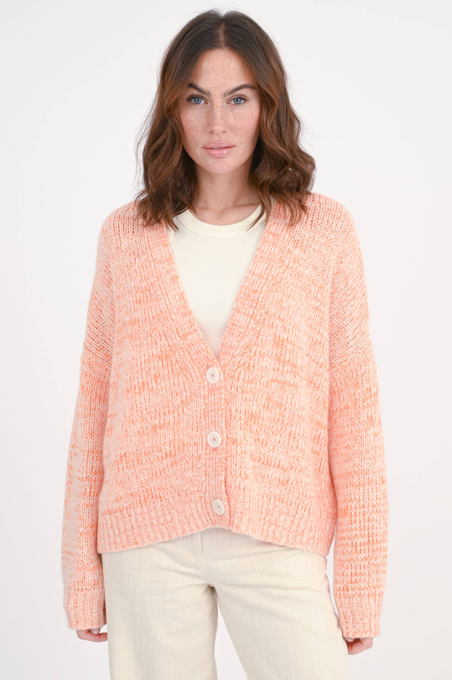 Cardigan aus Woll-Cashmere-Mix in Papaya meliert